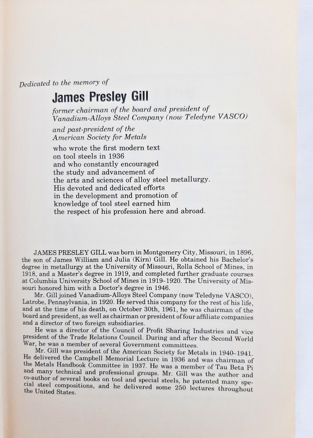 Tool Steels by G. Roberts & R. Cary, 4th Ed. , American Society for Metals, 1980