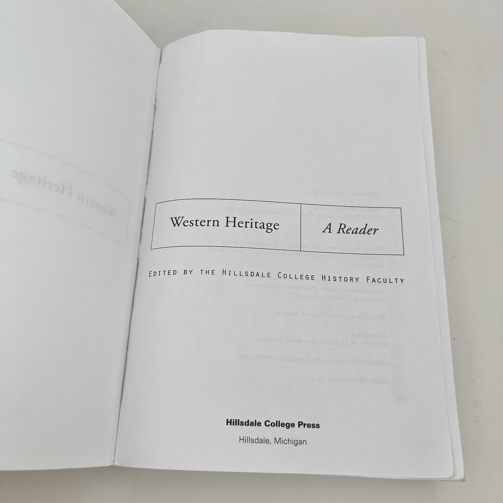 Western Heritage : A Reader Paperback, Hillsdale College Press