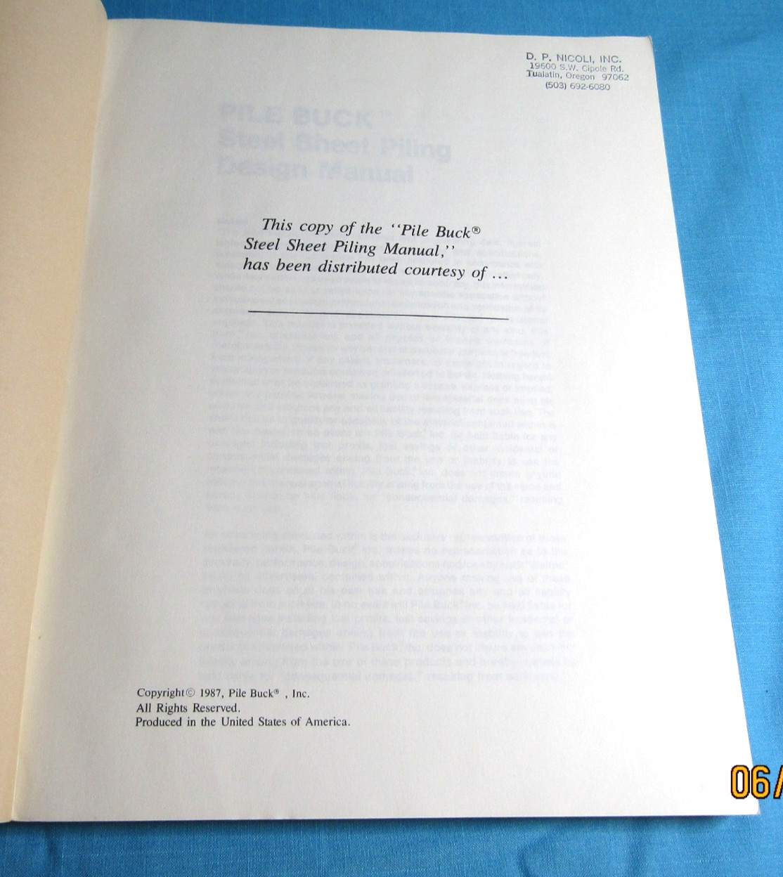 Vintage 1987 Pile Buck Steel Sheet Piling Design Manual 1st Edition