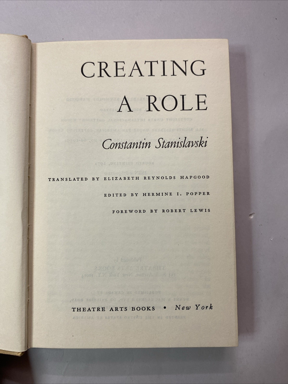 Creating A Role by Constantin Stanislavski (1987, Hardcover)