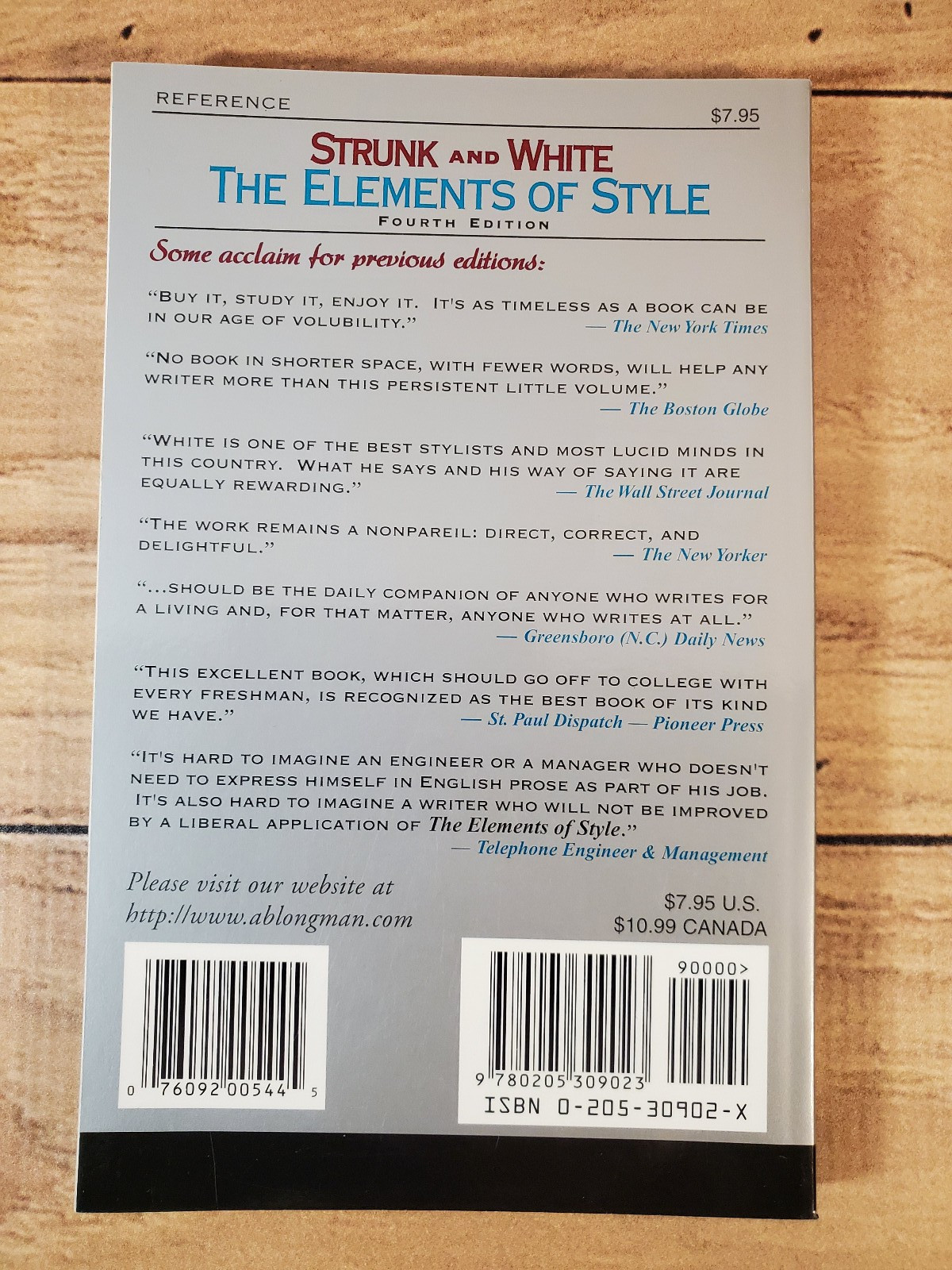 Elements of Style Strunk & White 4th Edition 2002 Writing Guide Classic