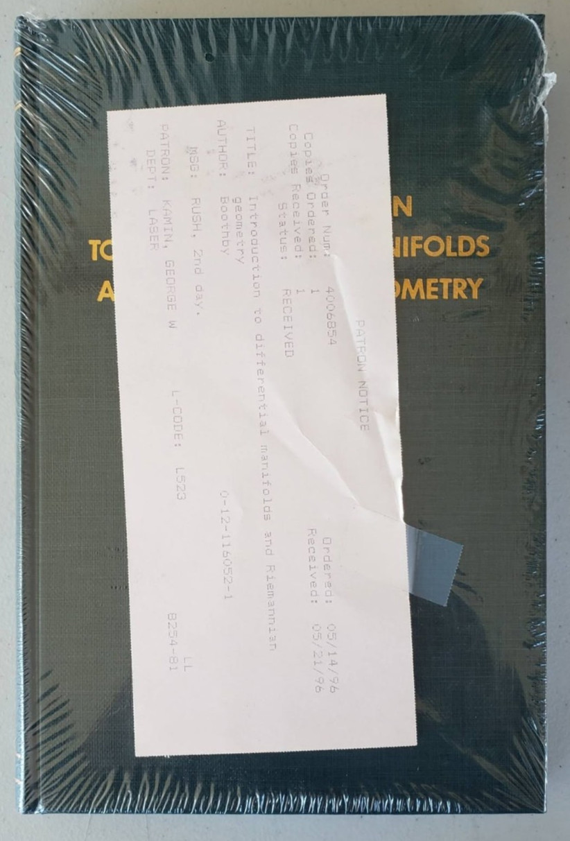 Boothby Differentiable Manifolds Riemannian Geometry 2nd Ed Hardcover SEALED