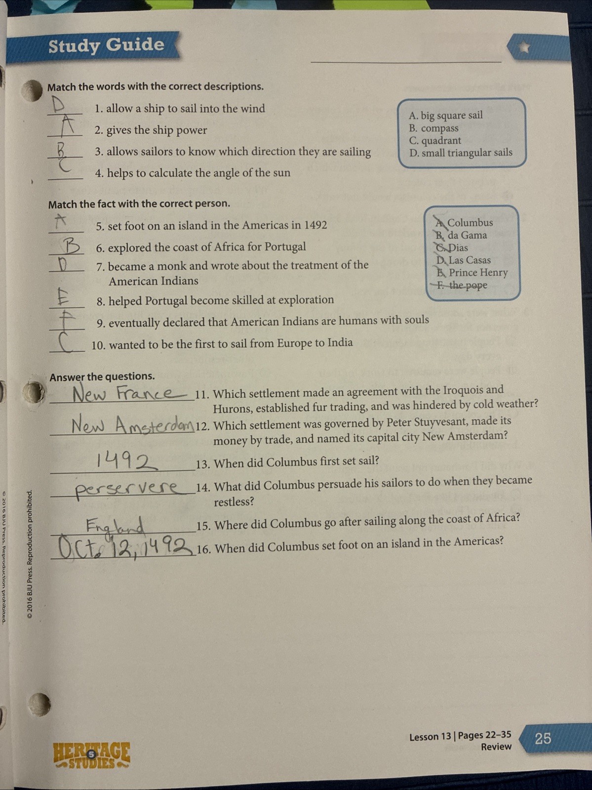 BJU Heritage Studies 5 Student Activities Manual – Activity Workbook 4th Ed Gr 5