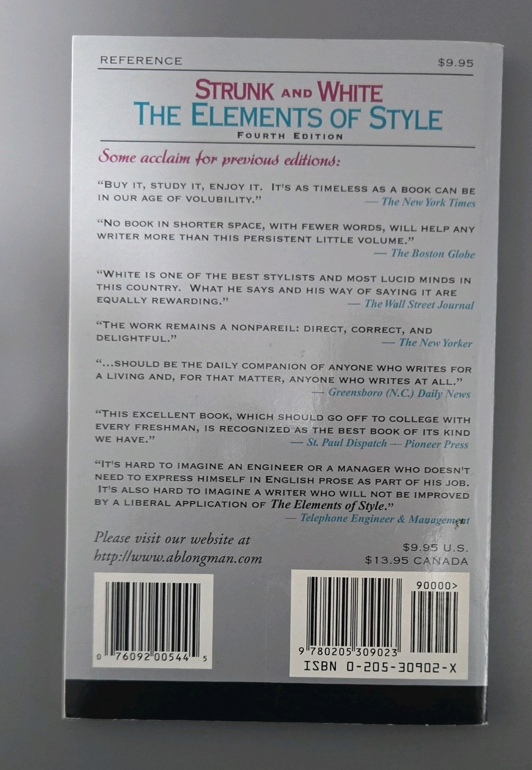 The Elements of Style Fourth Edition Paperback by Strunk & White, Allyn & Bacon