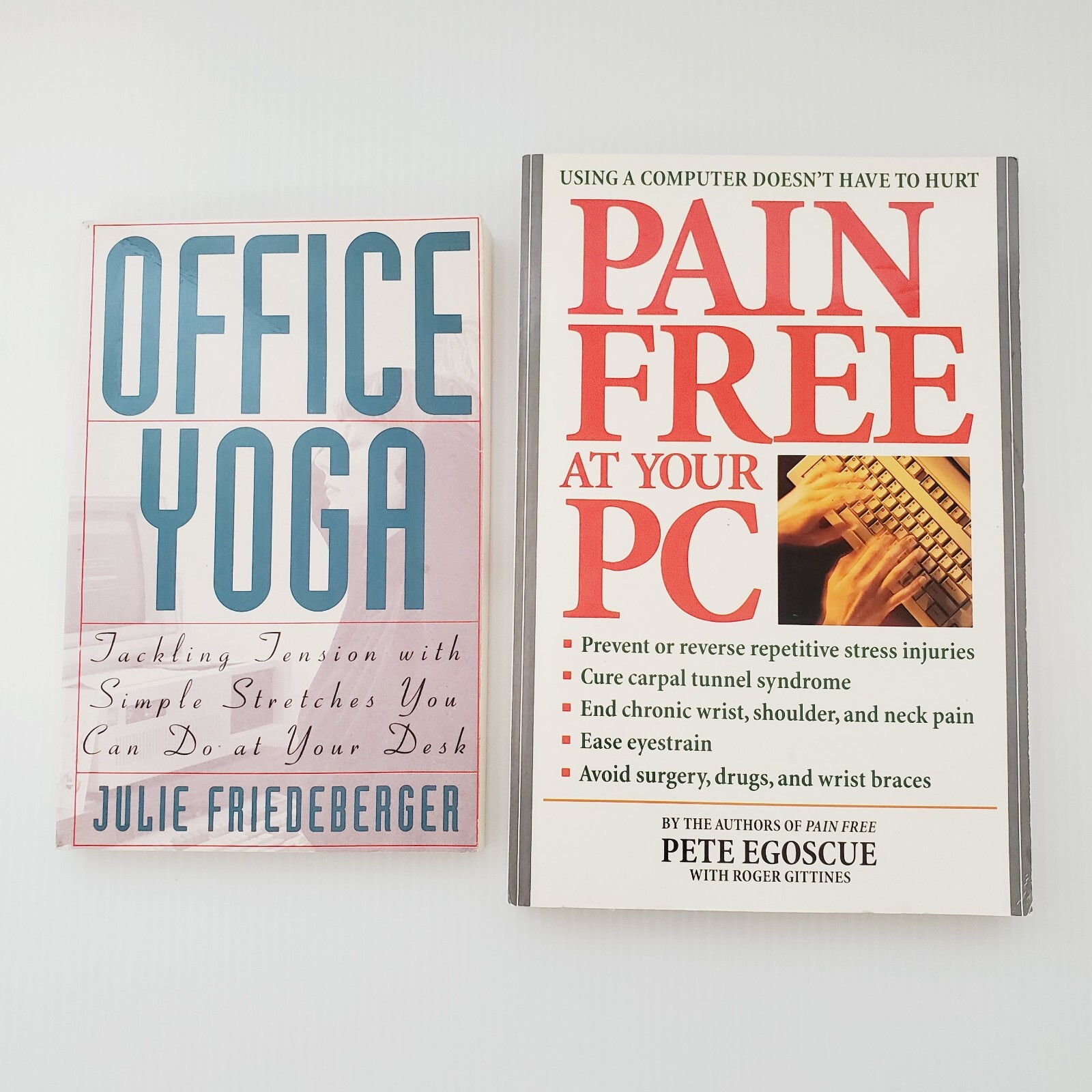 Pain Free at Your PC & Office Yoga Lot of 2 Books Relief Tension Carpal Tunnel