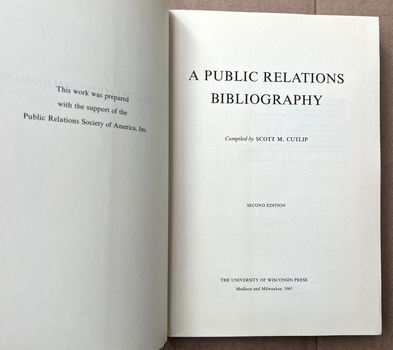 A Public Relations Bibliography 1965 SM Cutlip Journalism History Reference