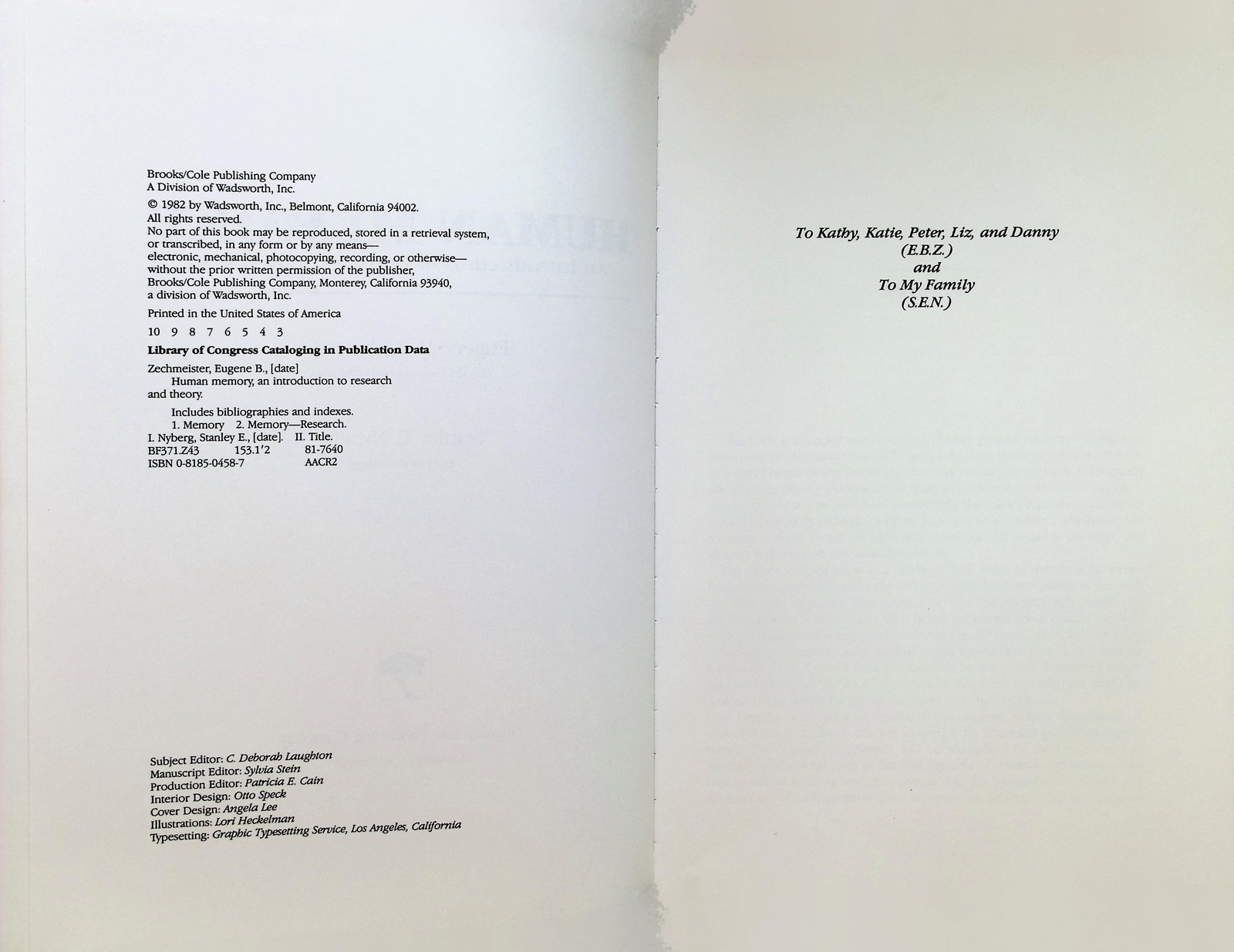 Human Memory An Introduction to Research and Theory Nyberg 1982 Pyschology Text