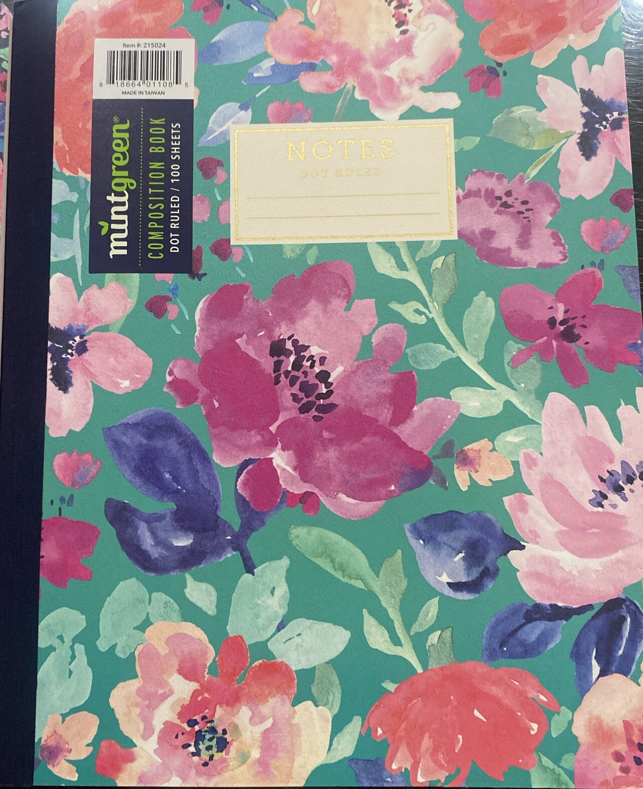 3 x DOT-RULED Mintgreen Floral Notes Composition 100-Sheet Note Book, mix-match