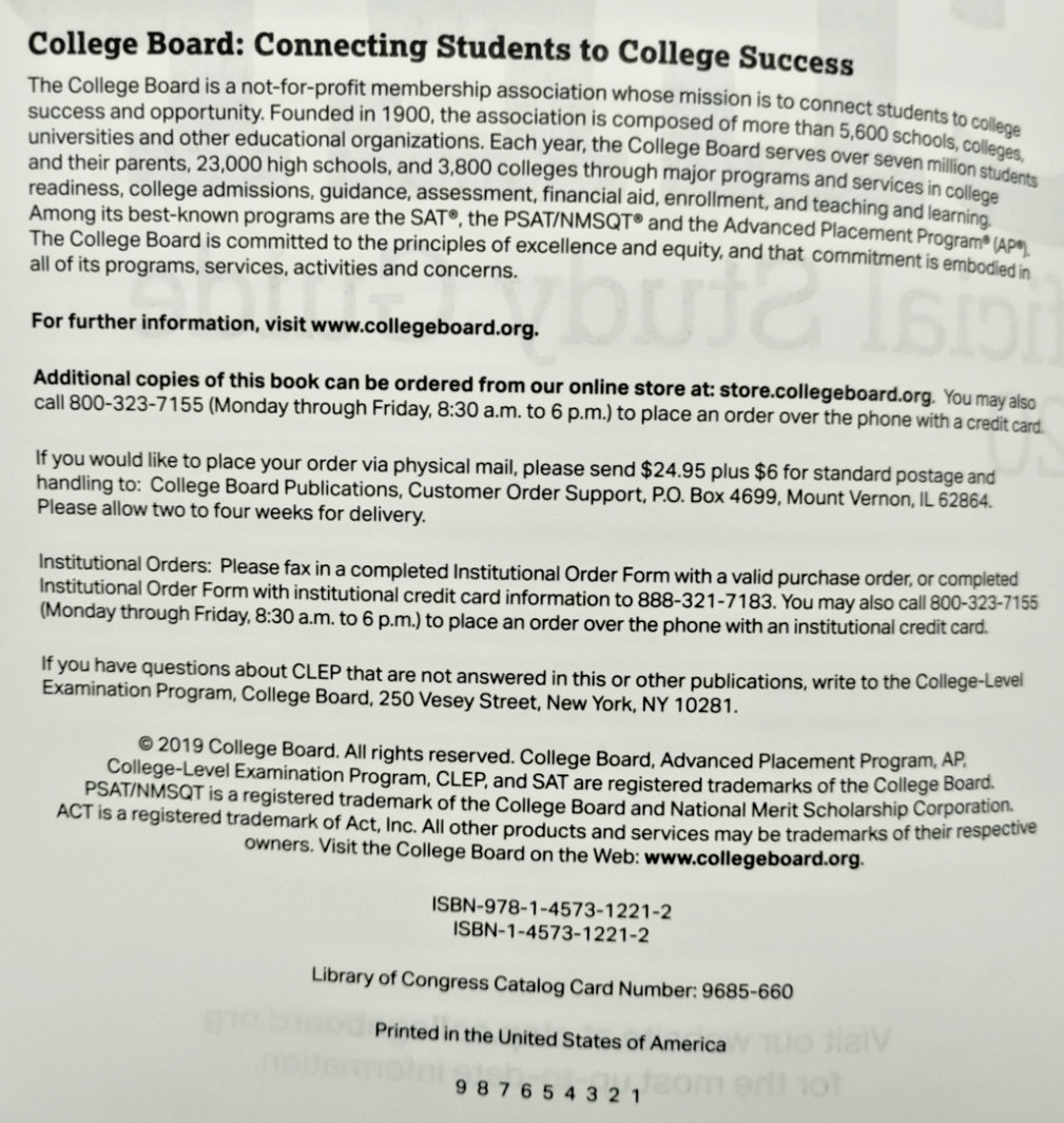CLEP Official Study Guide 2020 College Board Exam Prep Paperback 9781457312212