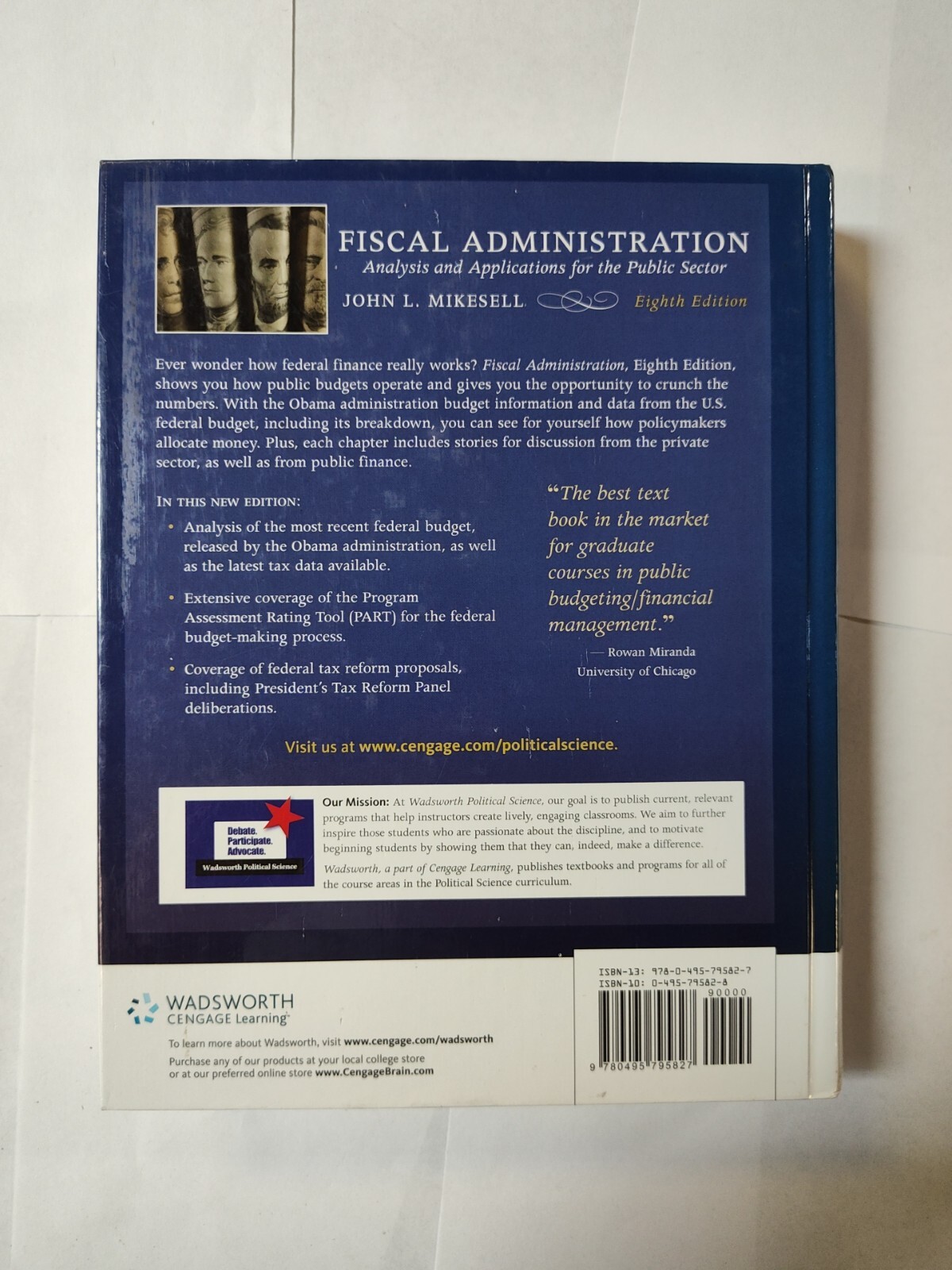 Fiscal Administration EIGHTH Edition- Hardcover -Mikesell – Very Good Used 2011