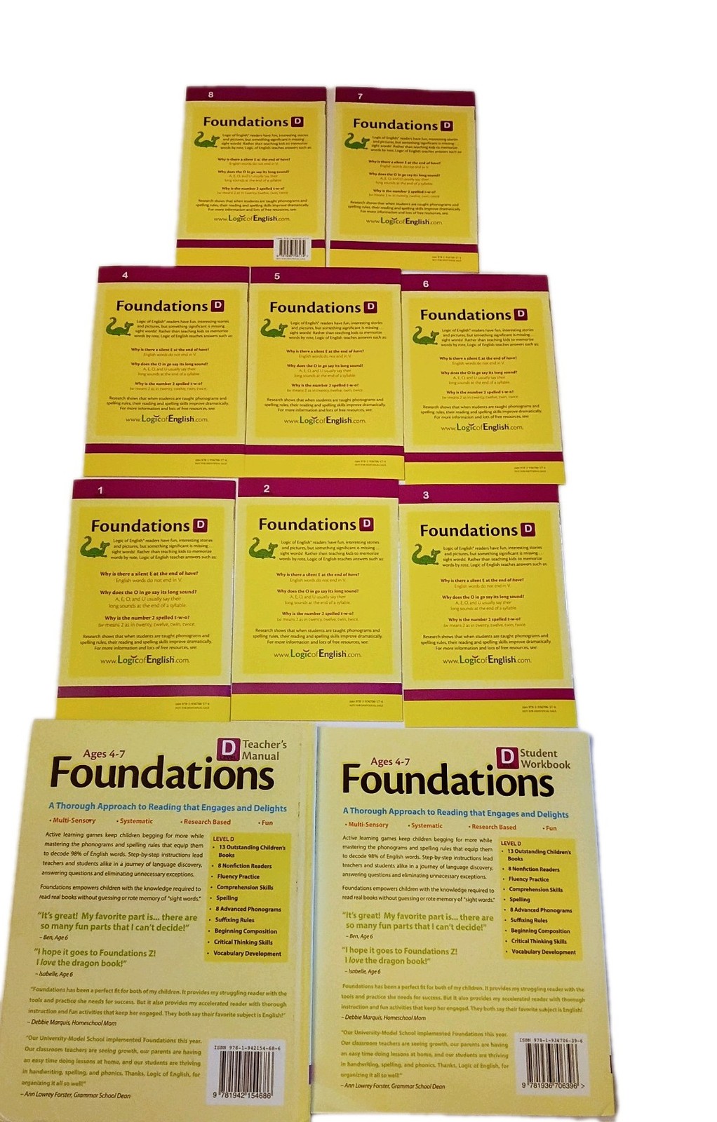 Logic of English Foundations D Complete Lot Teacher’s Manual, Workbook 8 Readers