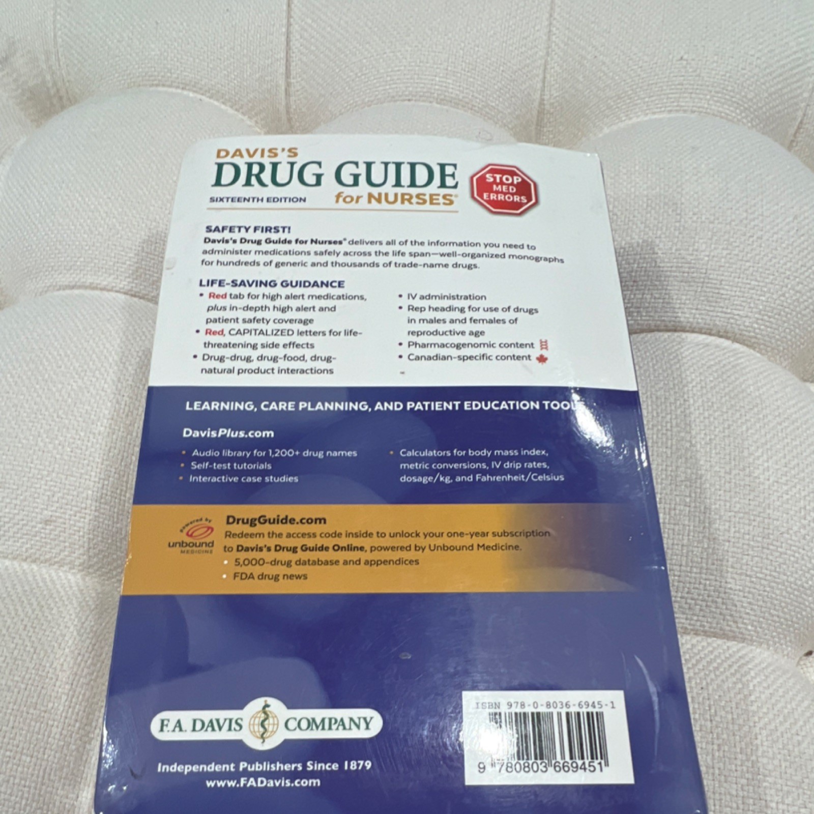 Davis’s Drug Guide for Nurses Sixteenth Ed Vallerand Sanoski F.A. Davis PB