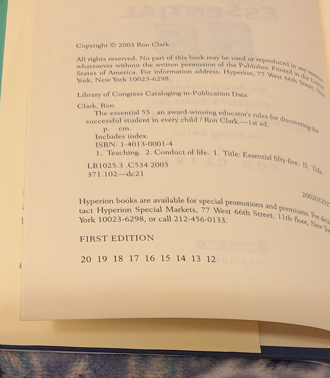 “Essential 55” An Award-Winning Educator’s Rules For Successful 2003 W/196 Pages