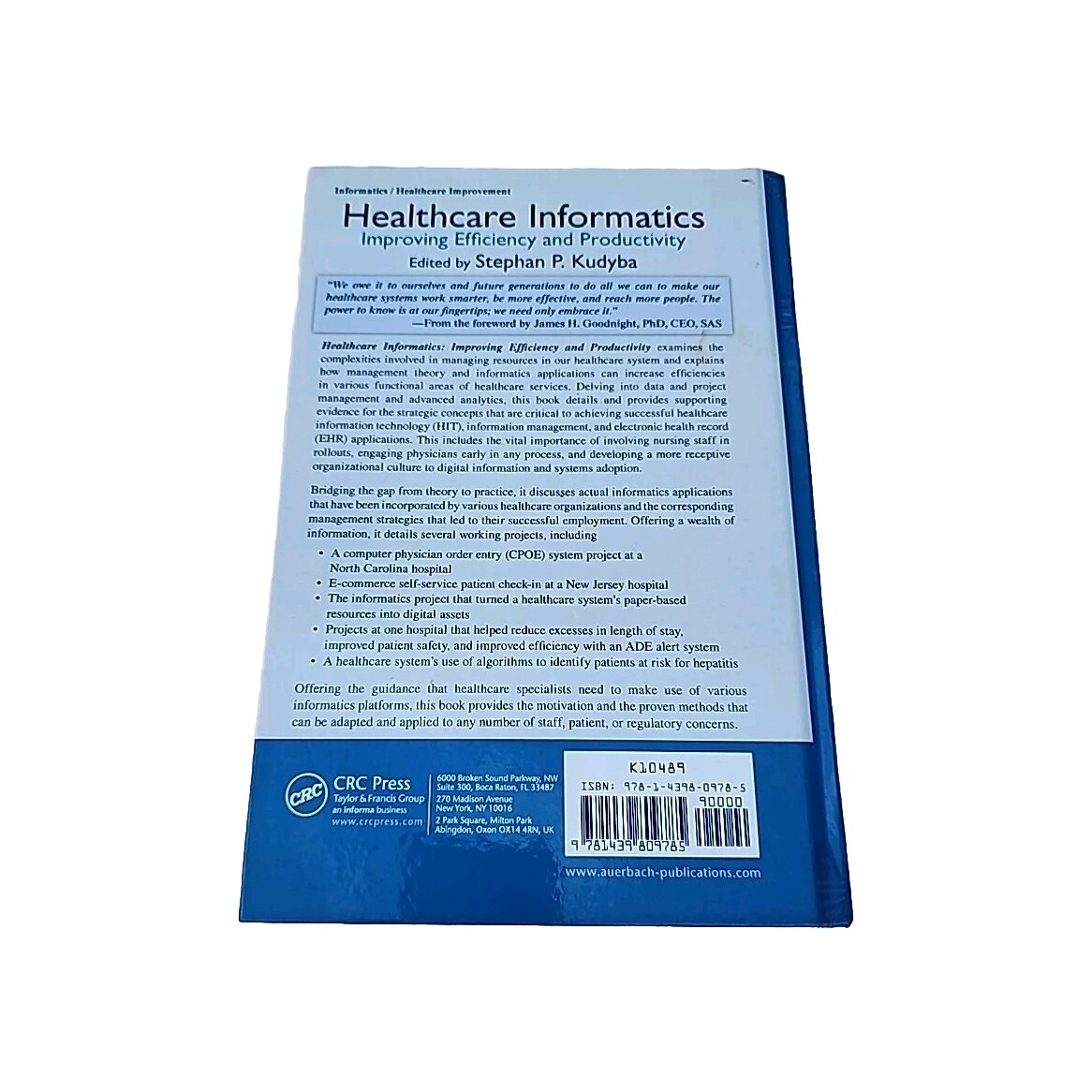 Healthcare Informatics : Improving Efficiency and Productivity 2010 CRC Press