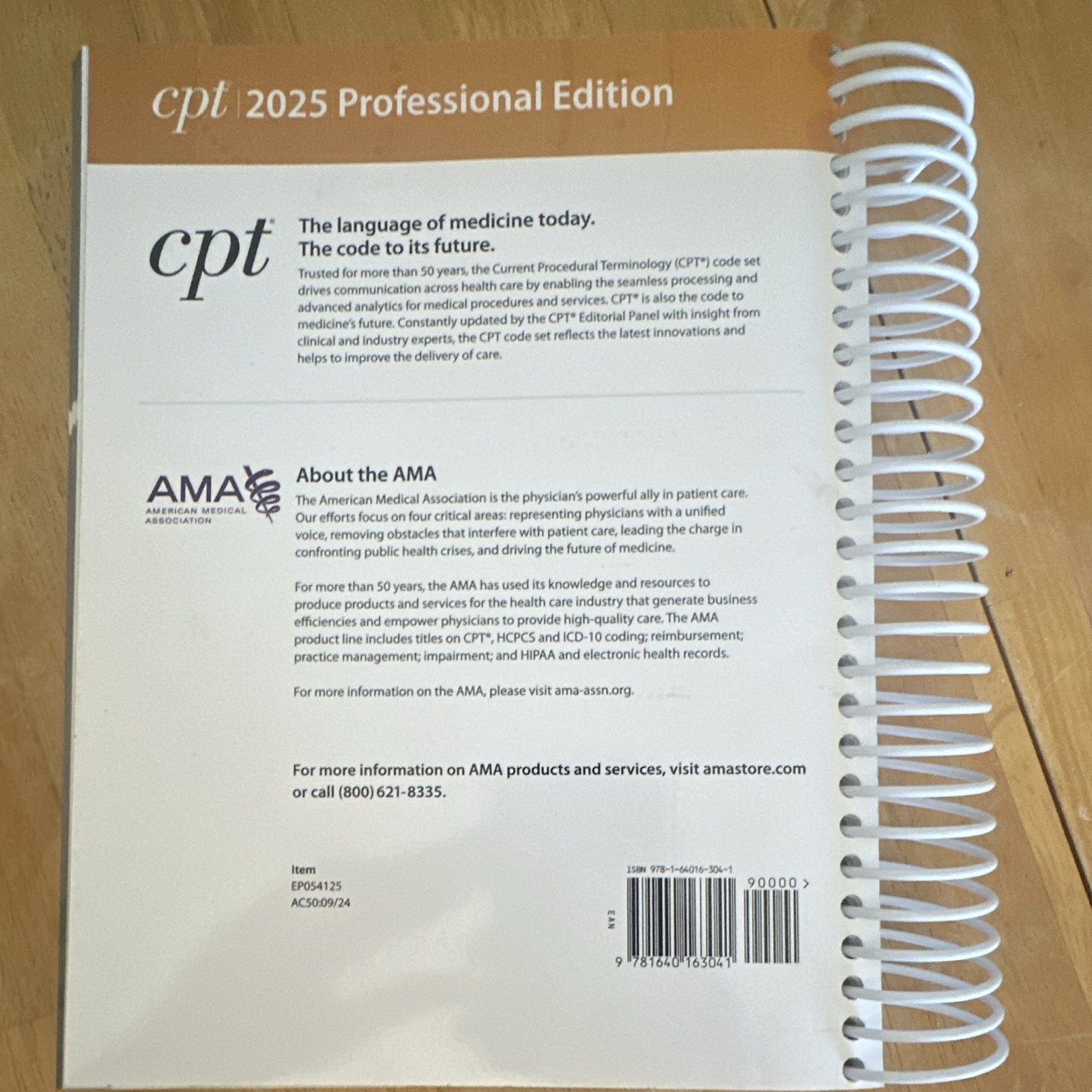 AMA CPT 2025 Professional Edition Codebook Spiral Bound Medical Coding Textbook