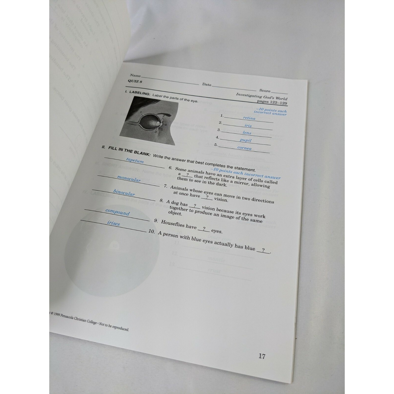 A Beka Investigating Gods World 3rd Ed Gr 5 Quiz Key