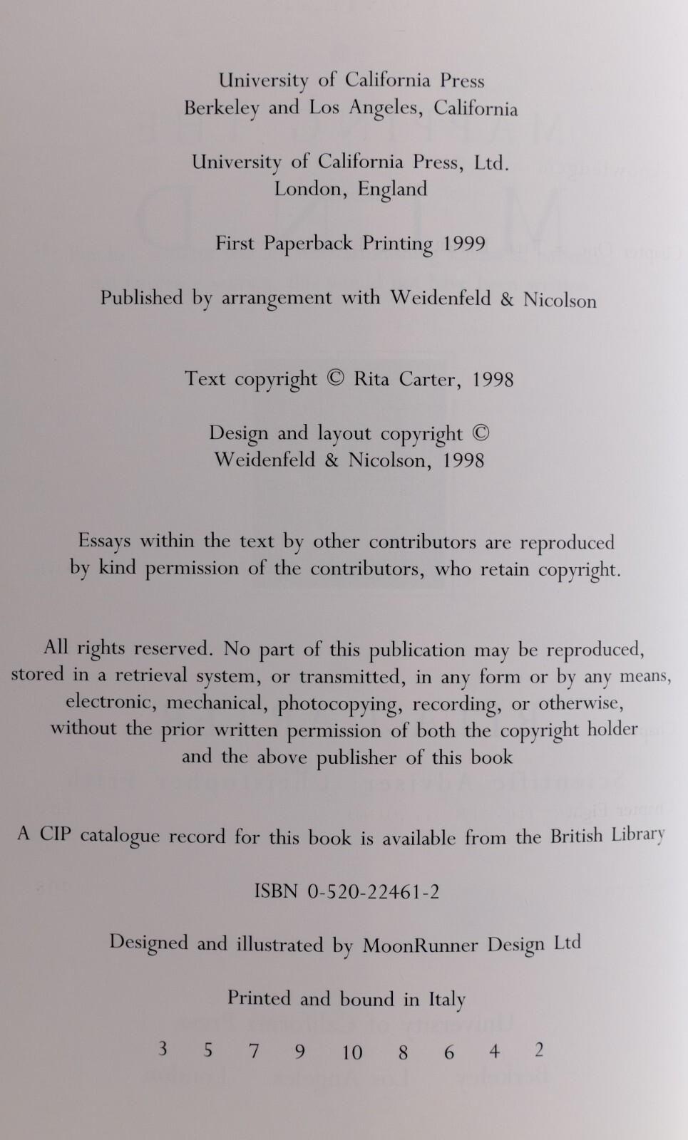 Mapping the Mind 1st Paperback Printing (Italy) 1st Edition Rita Carter 1998/99