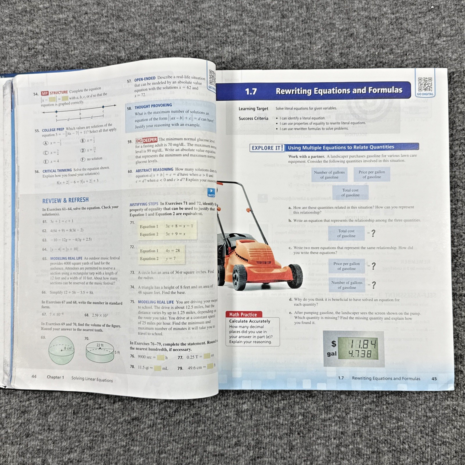 Big Ideas Algebra 1 with CalcChat CalcView Textbook, Practice Workbook Test Prep