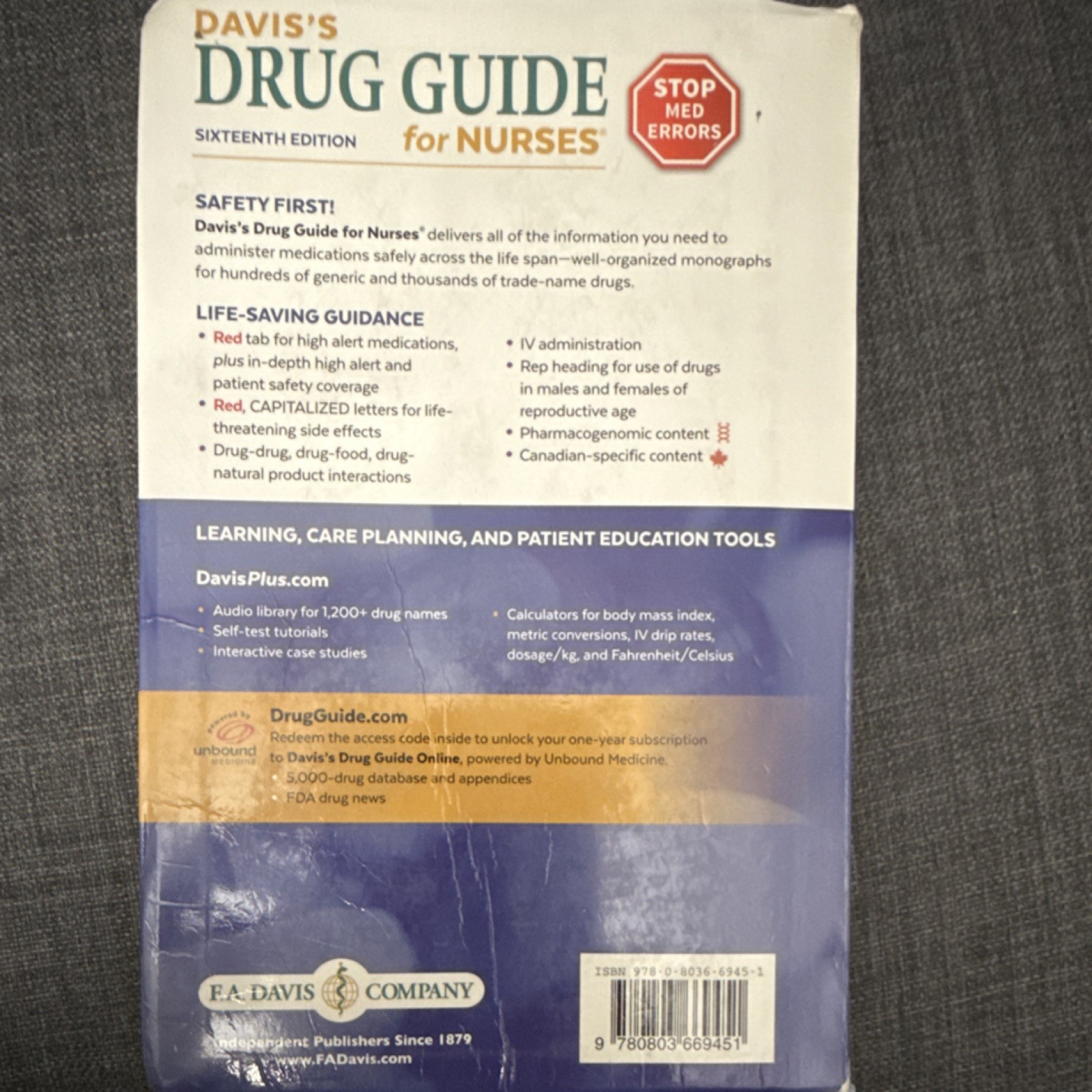 Davis’s Drug Guide for Nurses Sixteenth Edition by Vallerand & Sanoski, Paperba…