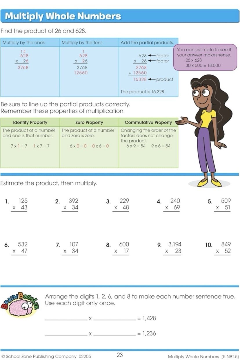 School Zone – Math Basics 5 Workbook – 64 Pages Ages 10 to 11 5th Grade Divisi..