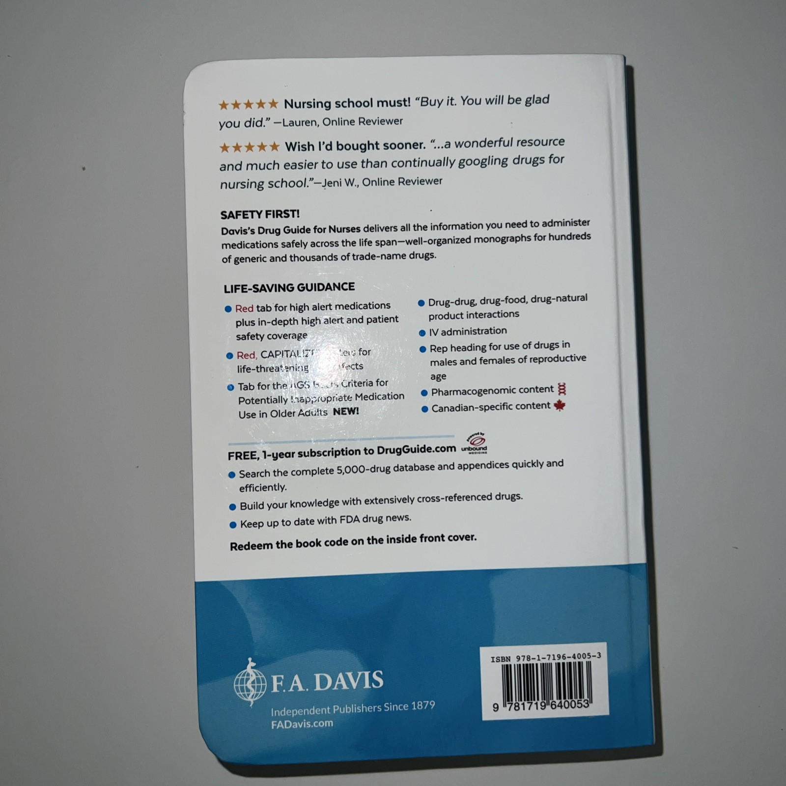 Davis’s Drug Guide for Nurses 2021, 17th ed Paperback GOOD