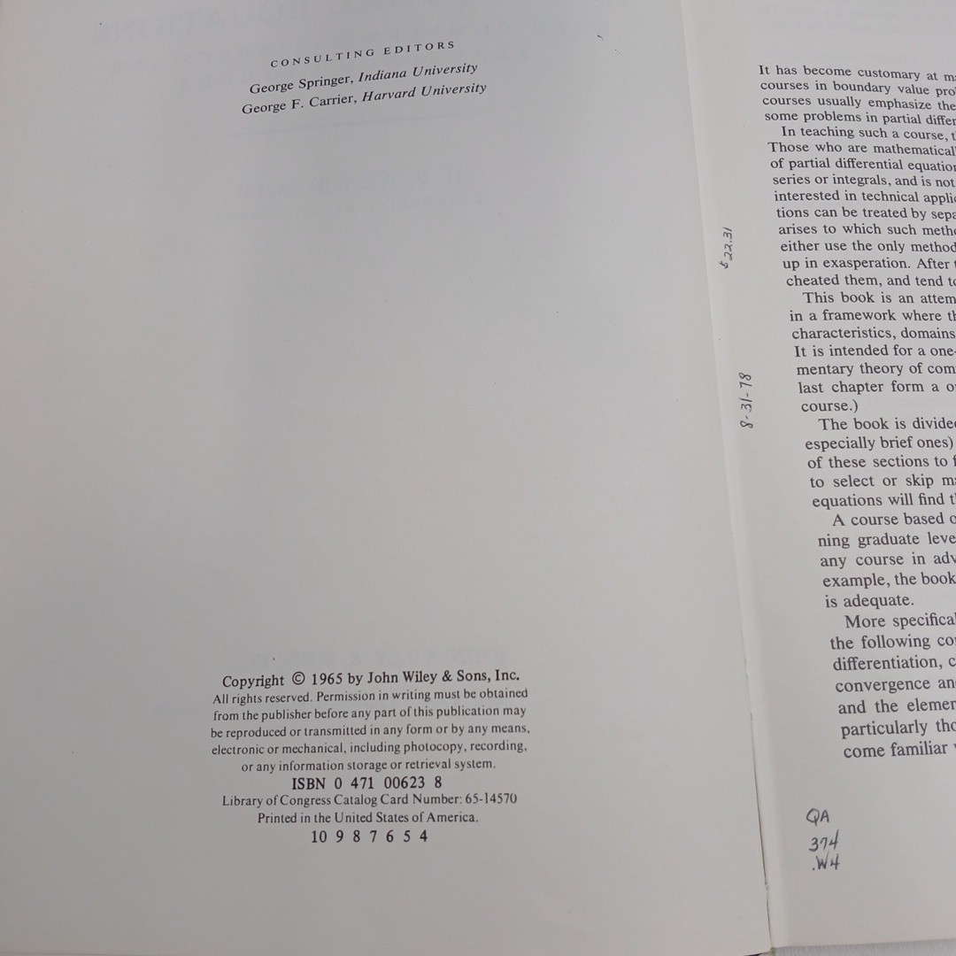First Course in Partial Differential Equations By H.F. Weinberger Hardcover 1965