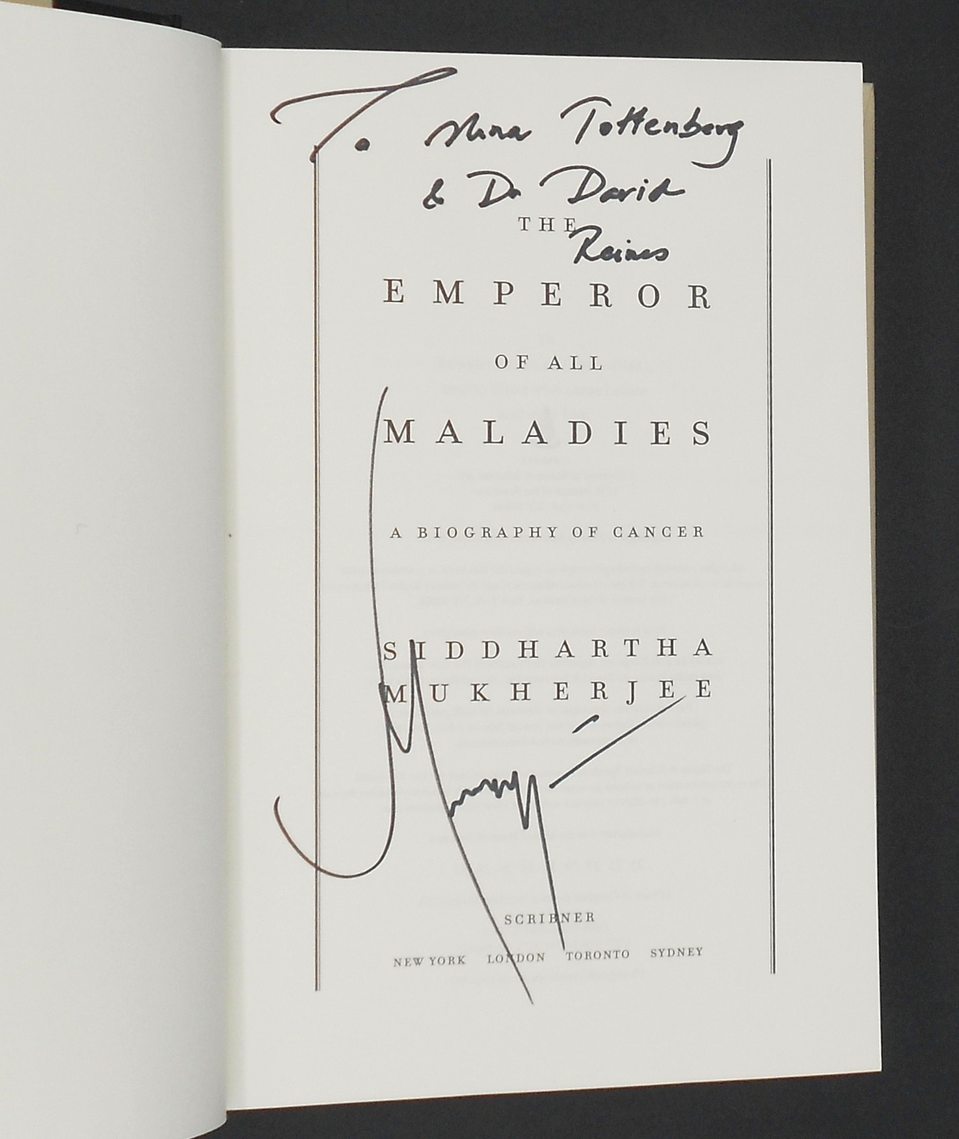 EMPEROR OF ALL MALADIES: CANCER by MUKHERJEE 2010 SIGNED 1ST HC/DJ NF PULITZER