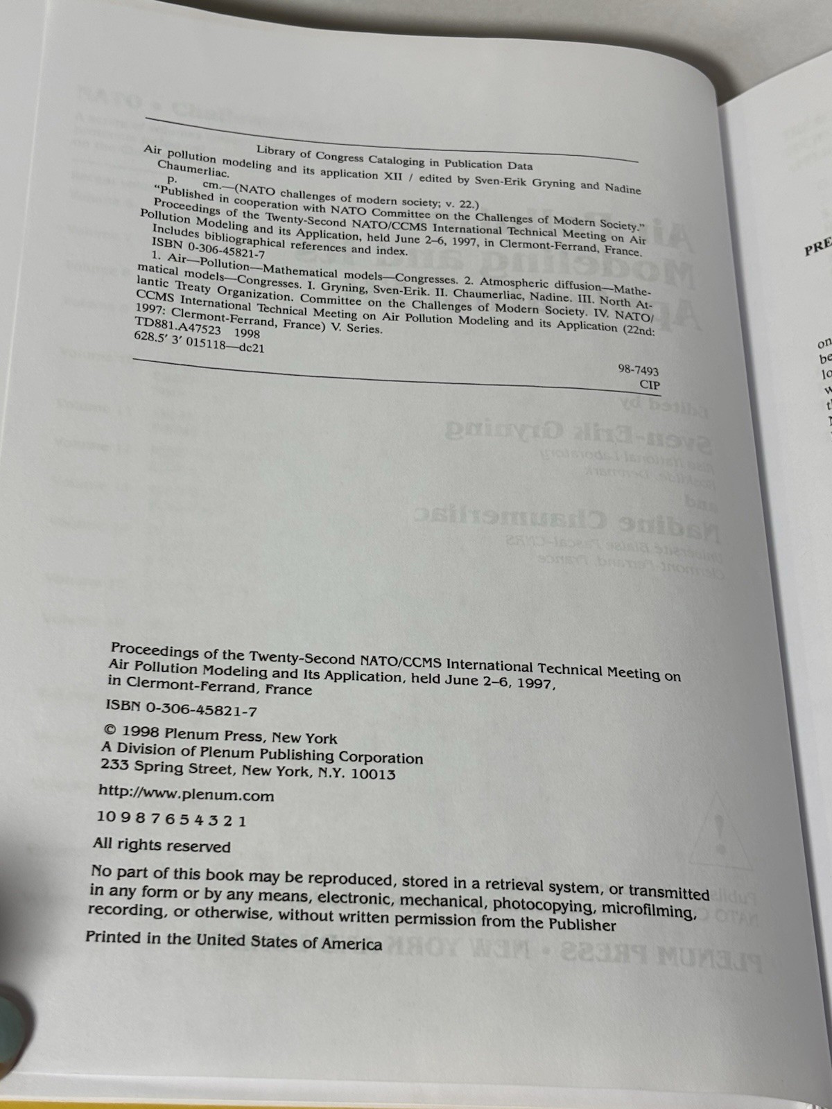 Air Pollution Modeling and Its Application XII NATO CMS Vol 19 HC 1998 Book