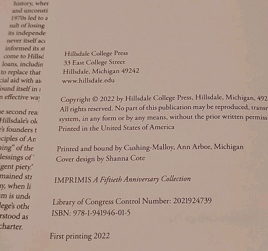 Imprimis 50th Anniversary Collection – Hillsdale College – Douglas A. Jeffrey HC