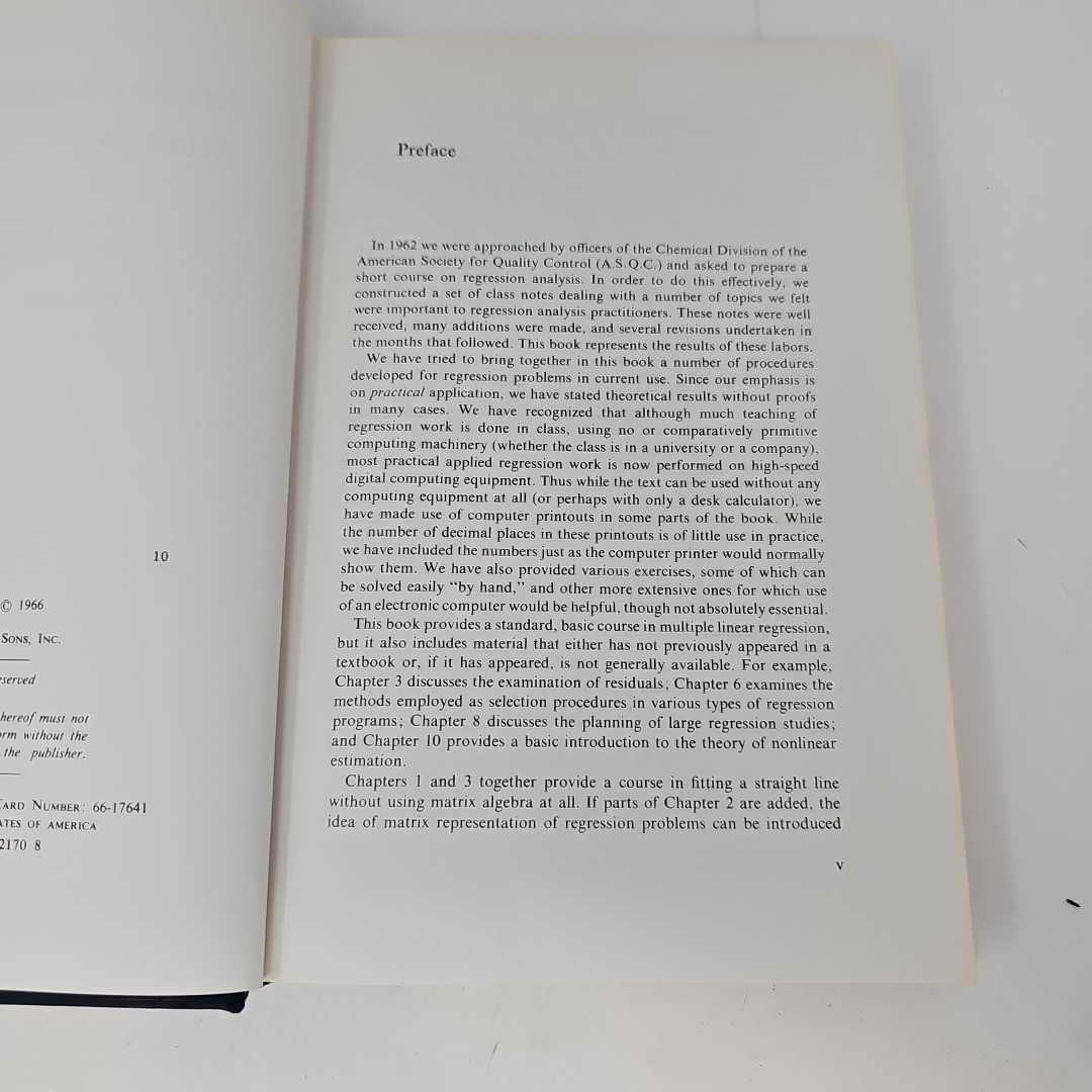 JOHN WILEY & SONS Applied Regression Analysis Hardcover Book Draper Smith 1966