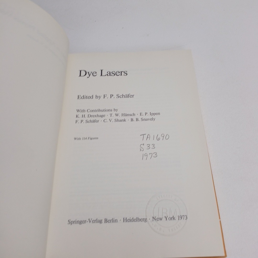 Springer Topics in Applied Physics Volume 1: Dye Lasers by F.P. Schäfer 1973 HC
