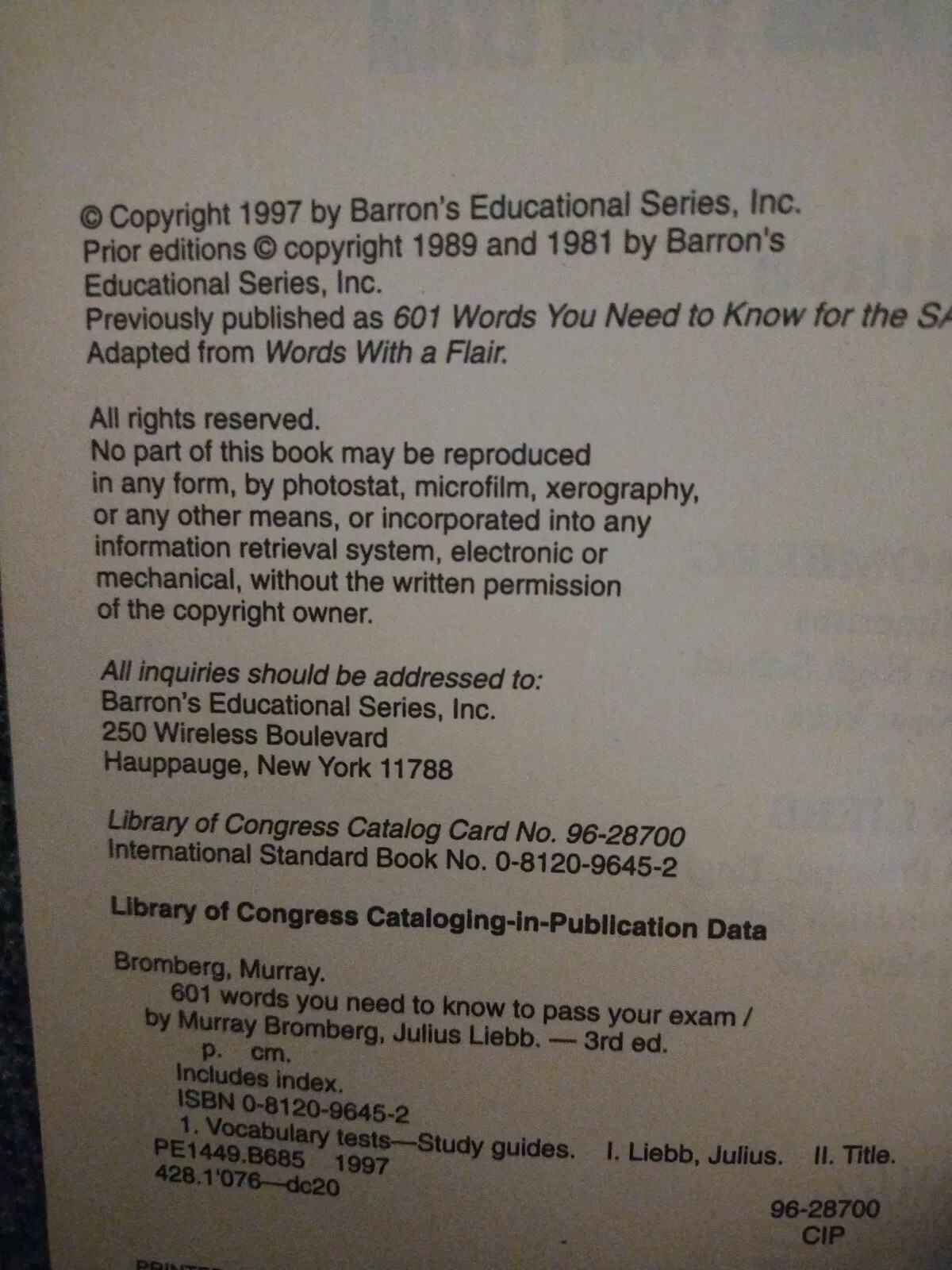 601 Words You Need to Know to Pass Your Exam by Julius Liebb and Murray Bromberg