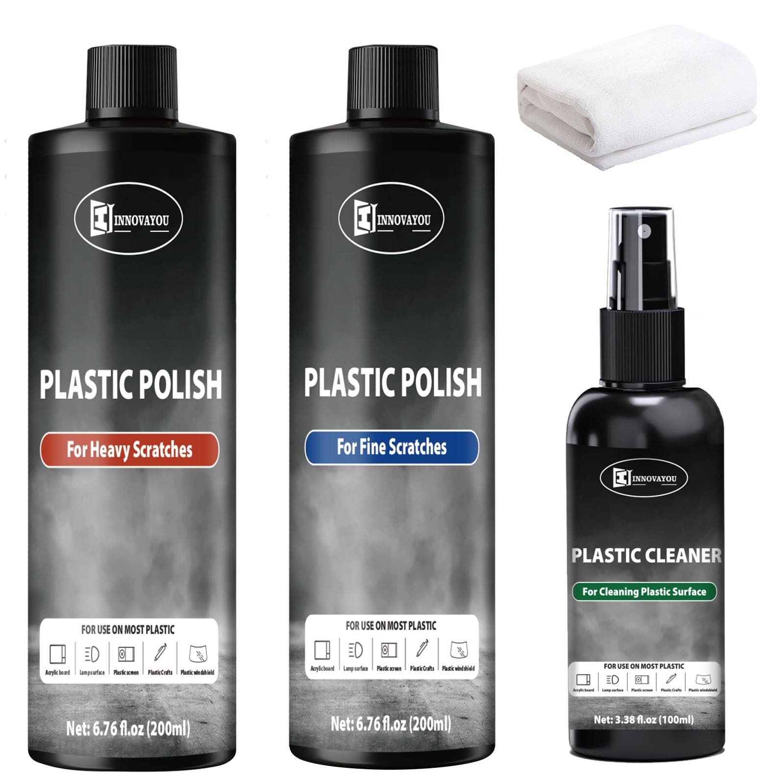 Plastic Polish Kit Scratch Remover Cleaner 14oz For Acrylic Headlights Scuffs