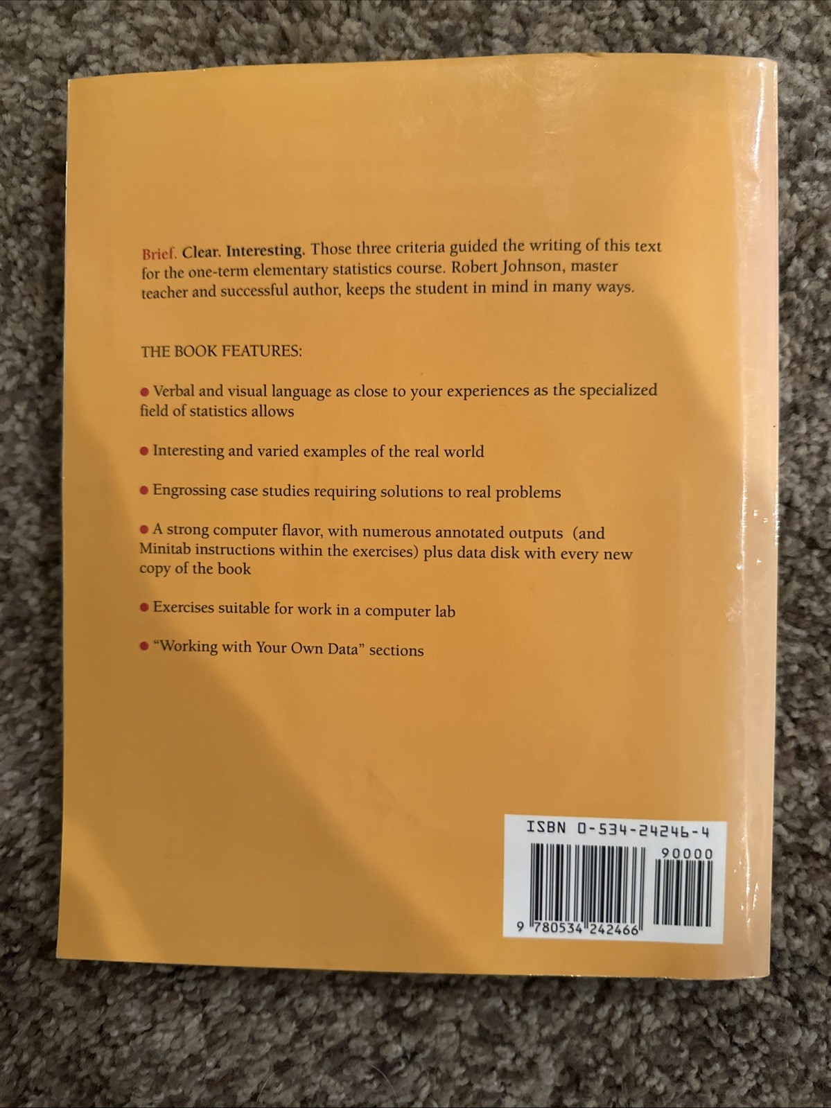 Just the Essentials of Elementary Statistics by Robert R. Johnson (1994,…