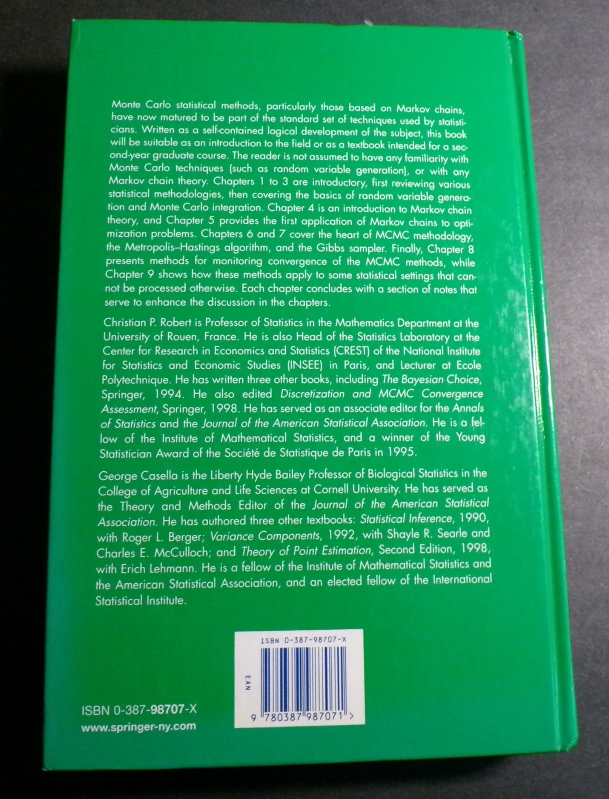 Monte Carlo Statistical Methods By Robert & Casella Hardcover VG nice textblock
