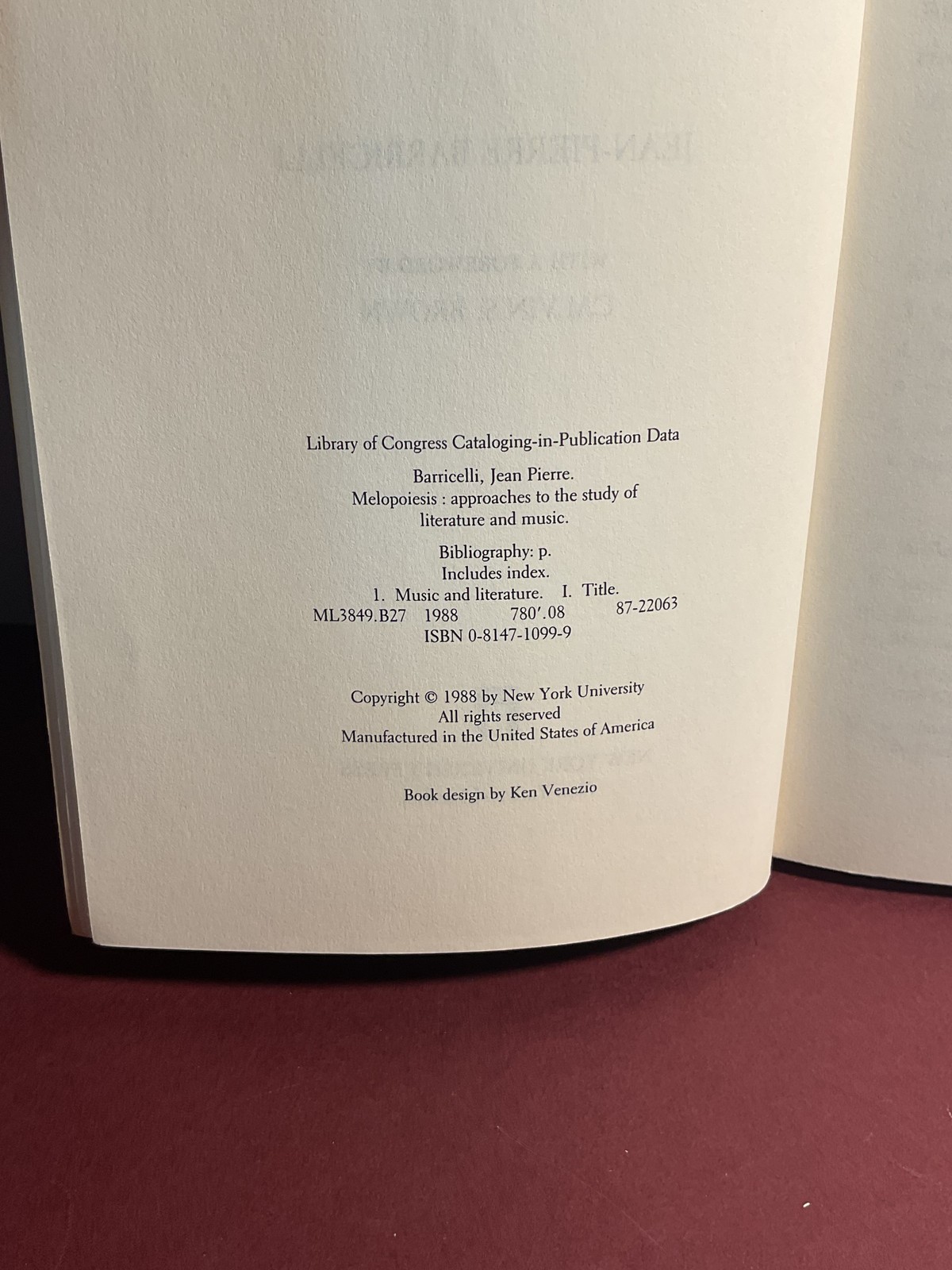 Melopoiesis Approaches to the Study of Literature and Music by Barricelli 1988