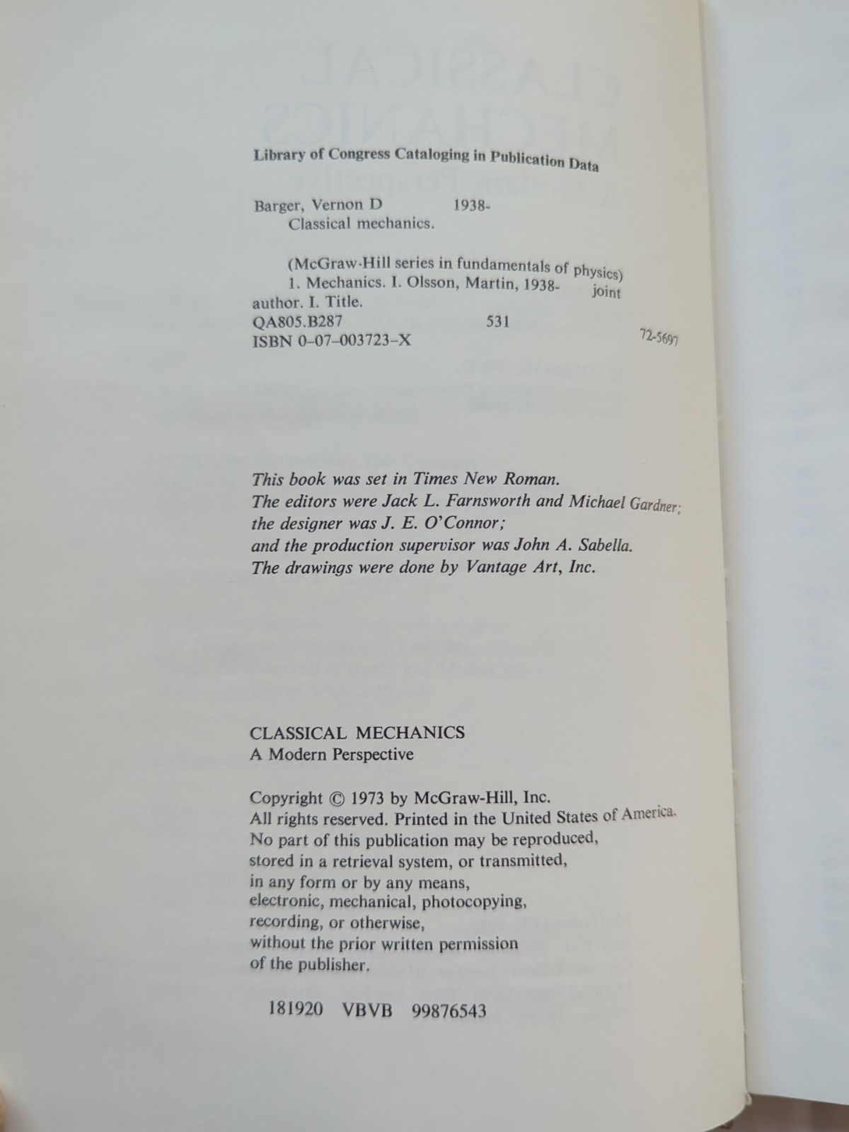 Classical Mechanics : A Modern Perspective book by Barger and Olsson – 1973 ed