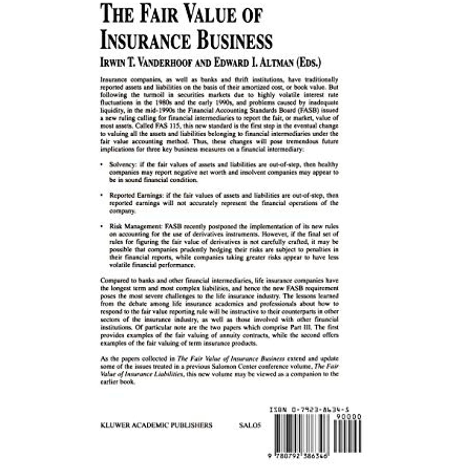 The Fair Value of Insurance Business (The New York University Salomon Center