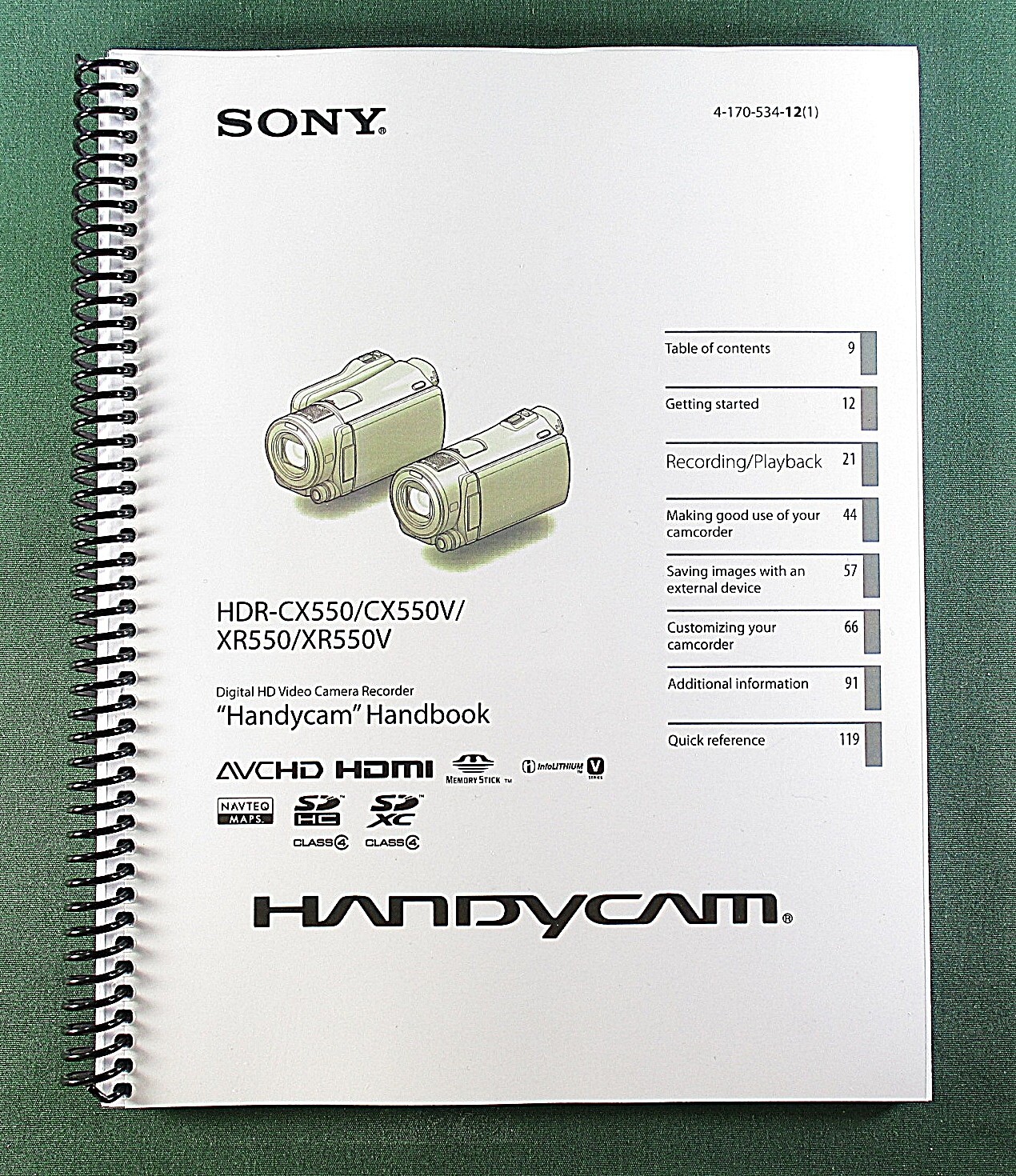 Sony HDR-CX550 / XR550 Instruction Manual: 127 Pages & Protective Covers!