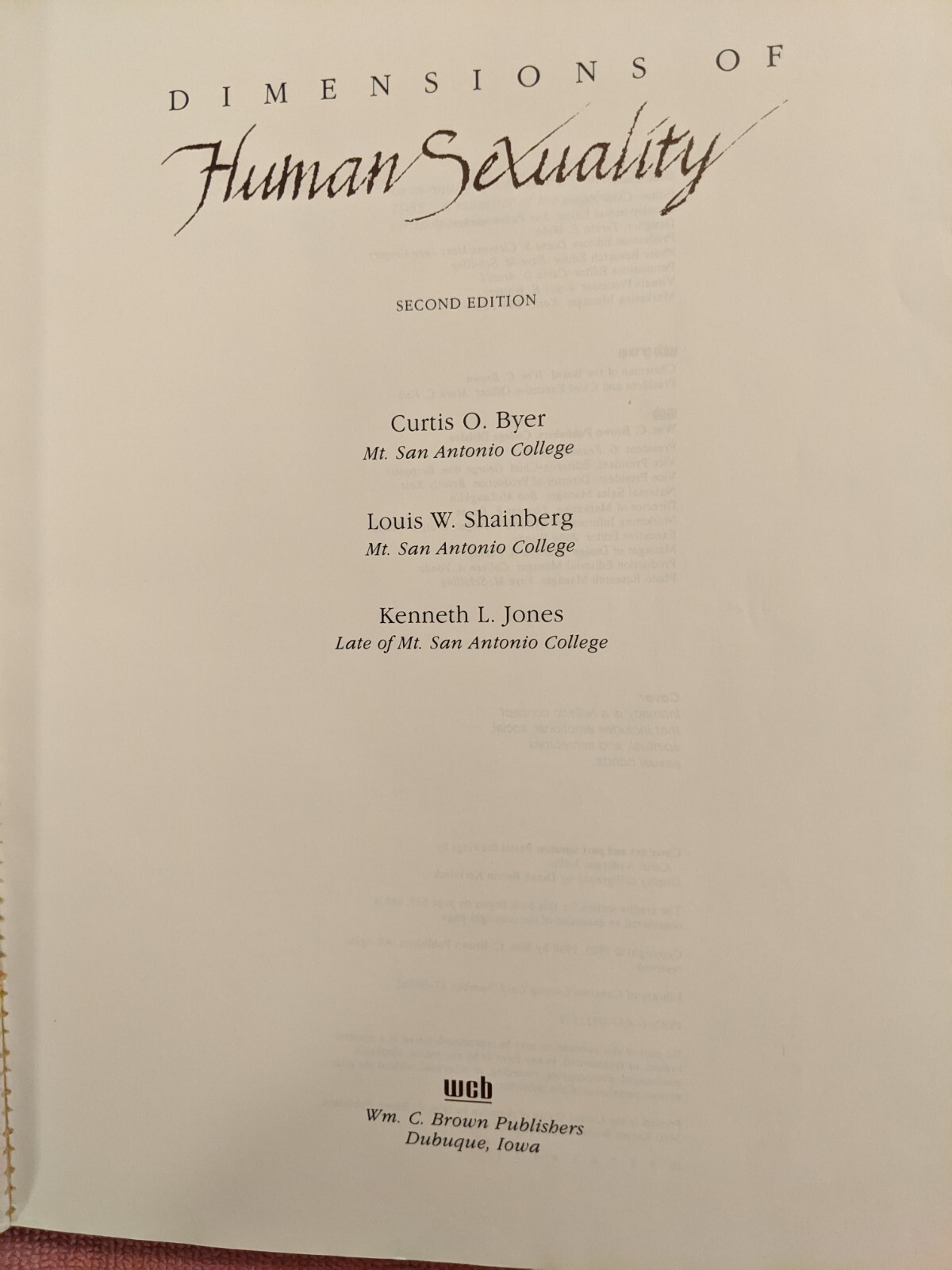 Byer et al, DIMENSIONS OF HUMAN SEXUALITY, 1988, PB, Second Edition, 656 Pages