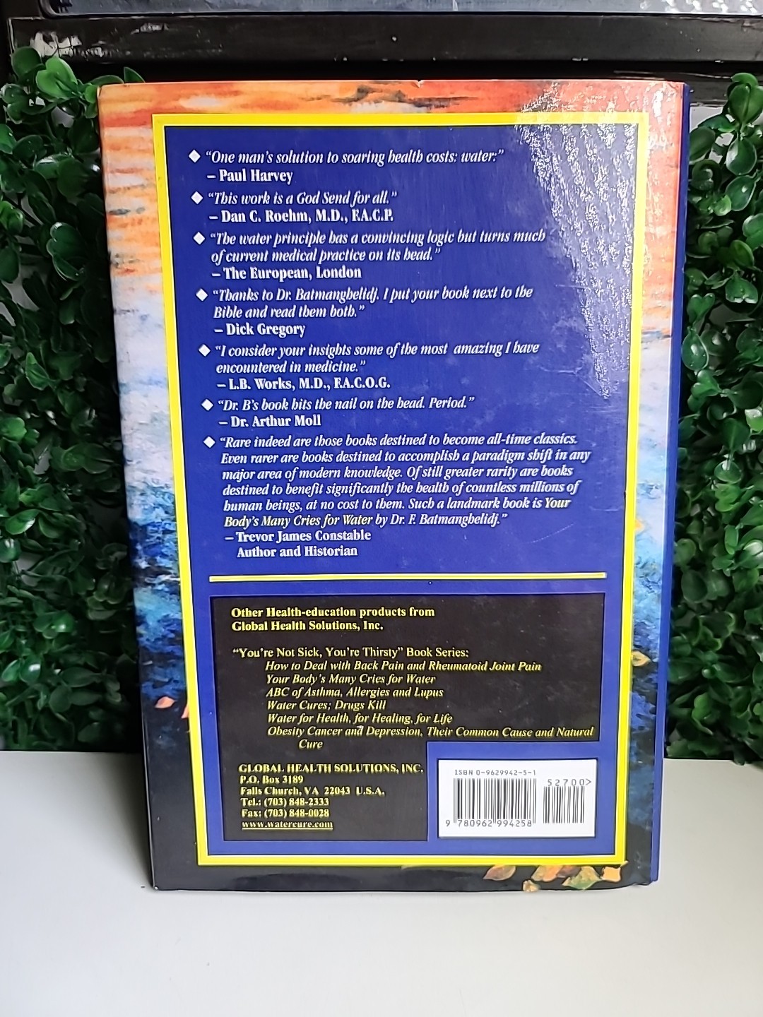 Your Body’s Many Cries for Water Hardcover 2nd Ed Batmanghelidj MD