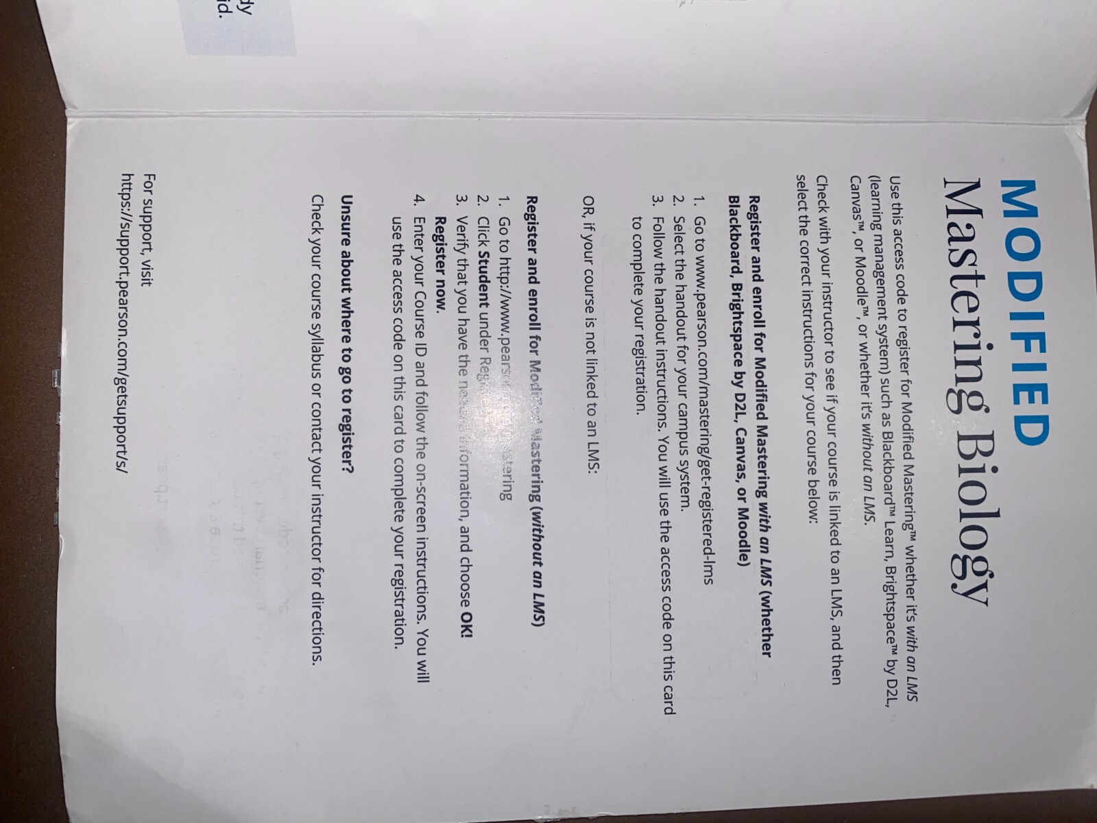 Pearson Modified Mastering Biology: The Core, 2/e Student Access Code Card