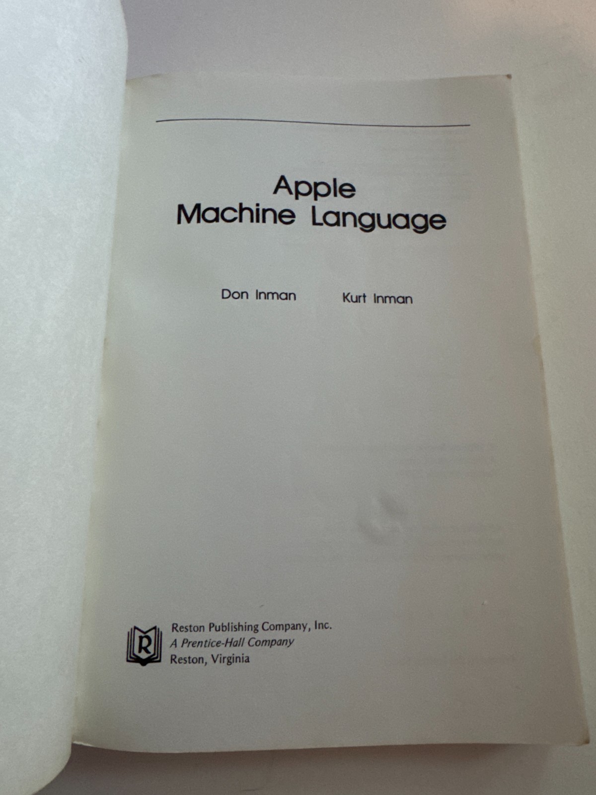 FREE SHIP! 1981 Apple Machine Language Inman Prentice Hall VINTAGE COMPUTING