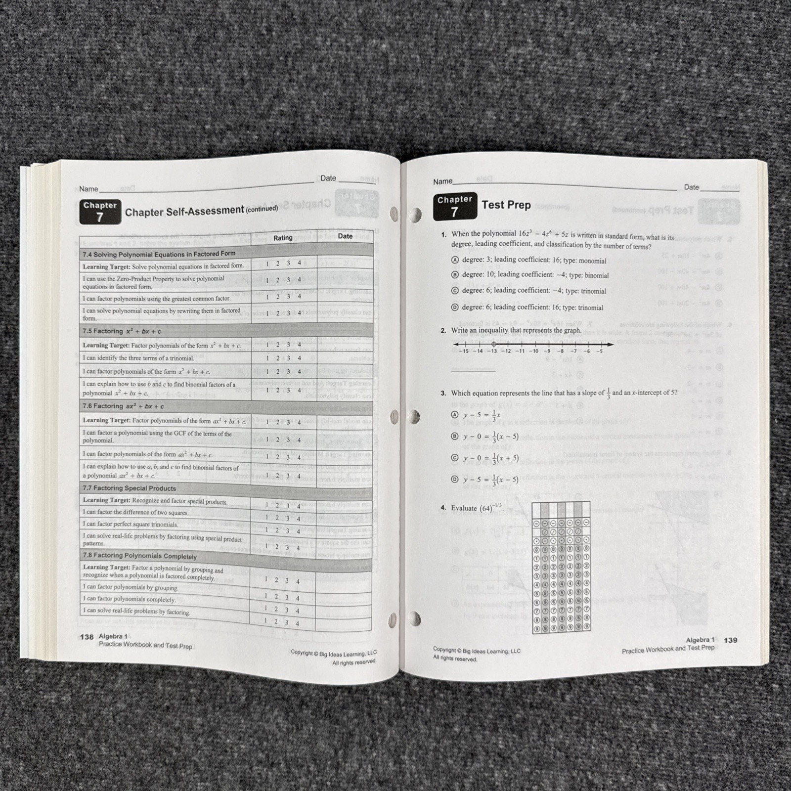 Big Ideas Algebra 1 with CalcChat CalcView Textbook, Practice Workbook Test Prep