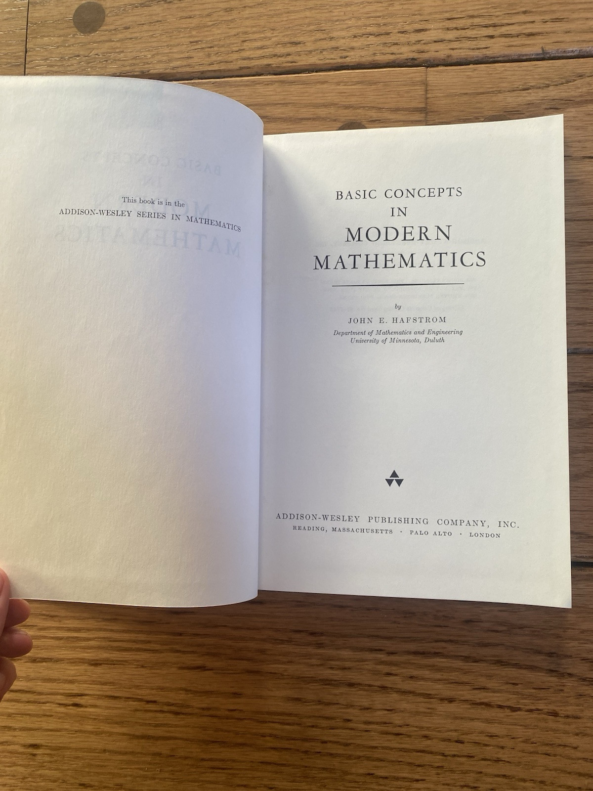 Basic Concepts In Modern Mathematics By John E. Hafstrom Hardcover 1961