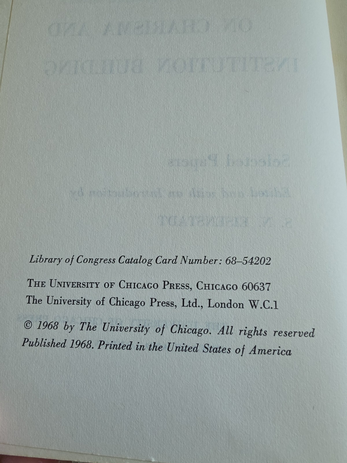 Max Webber On Charisma and Institution Building by S.N. Eisenstadt, 1968
