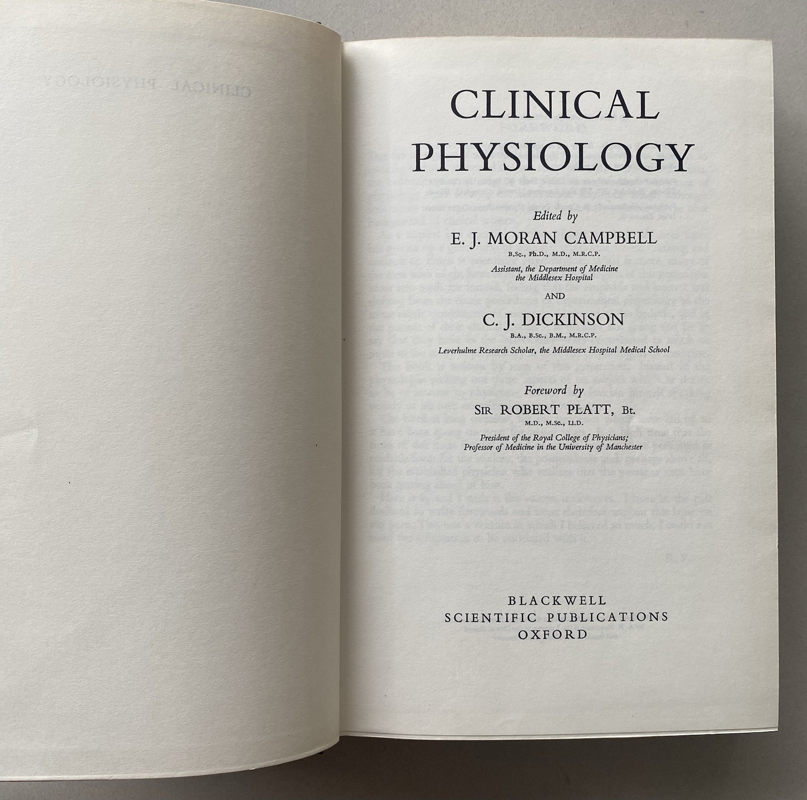 Clinical Physiology – Campbell & Dickinson Editors (1960 1st Edition Hardcover)