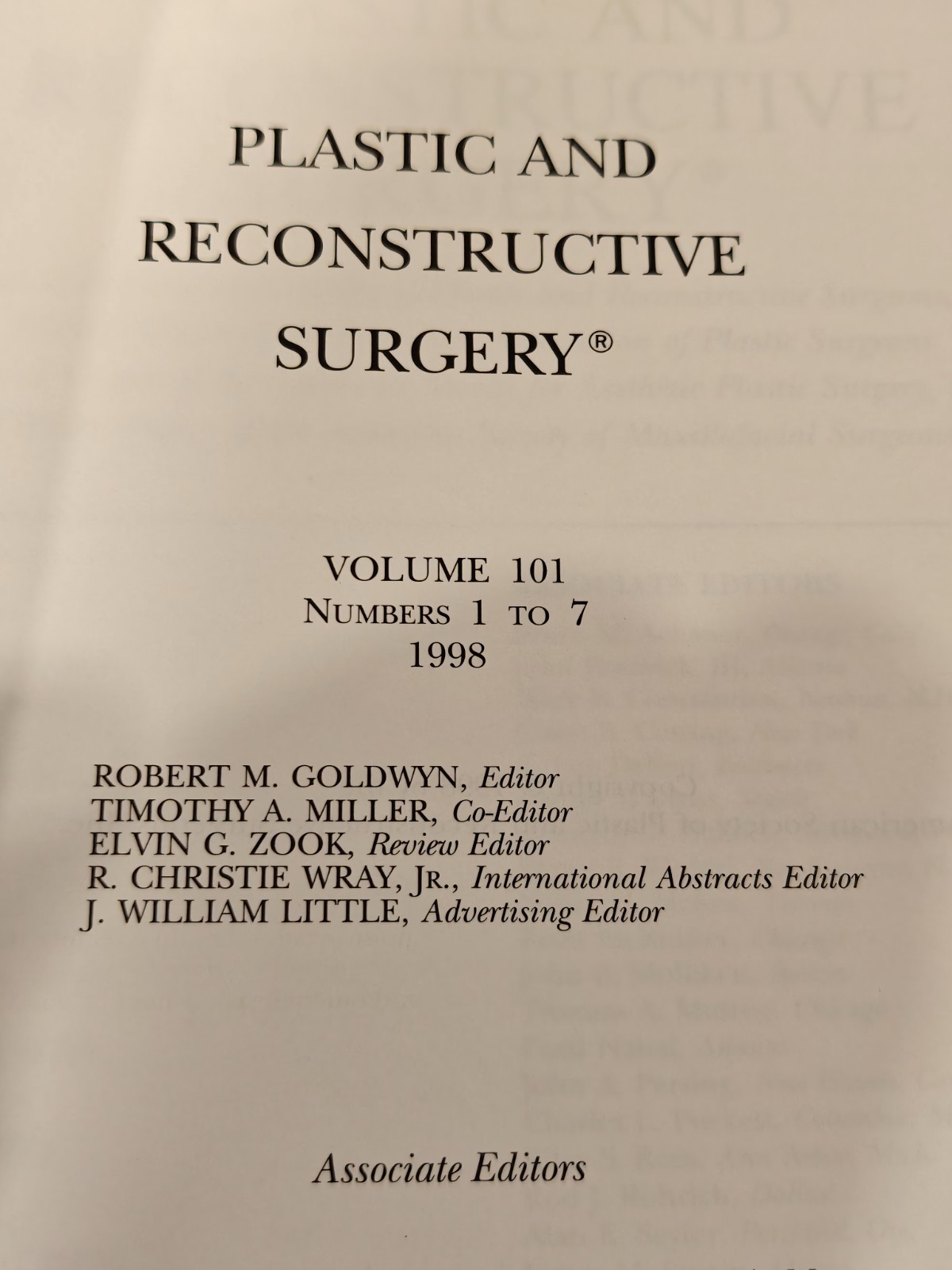 Plastic and Reconstructive Surgery Vol 101 Nos 1–7 1998 | 2-Book Hardcover Set