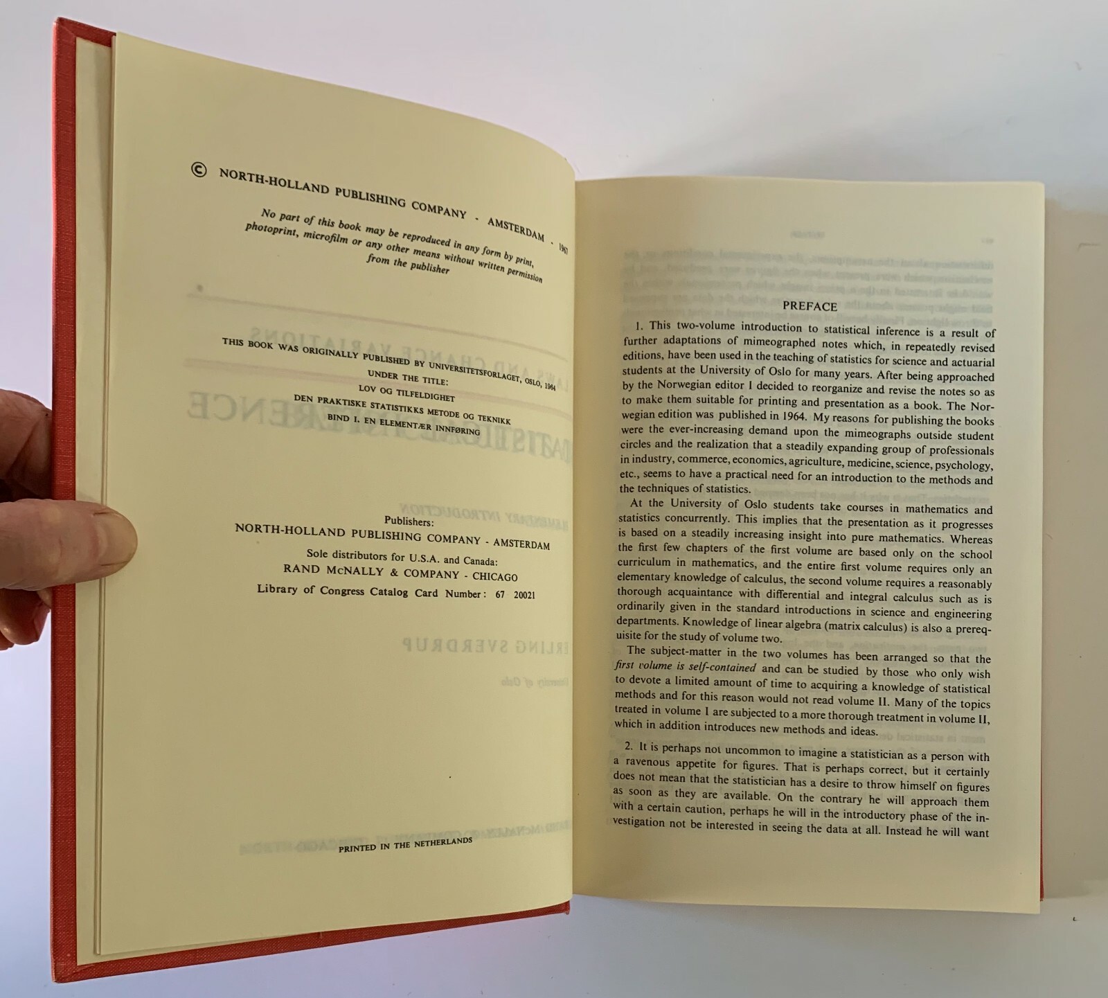 Basic Concepts Statistical Inference Laws & Chance Variations 1967 Sverdrup V1