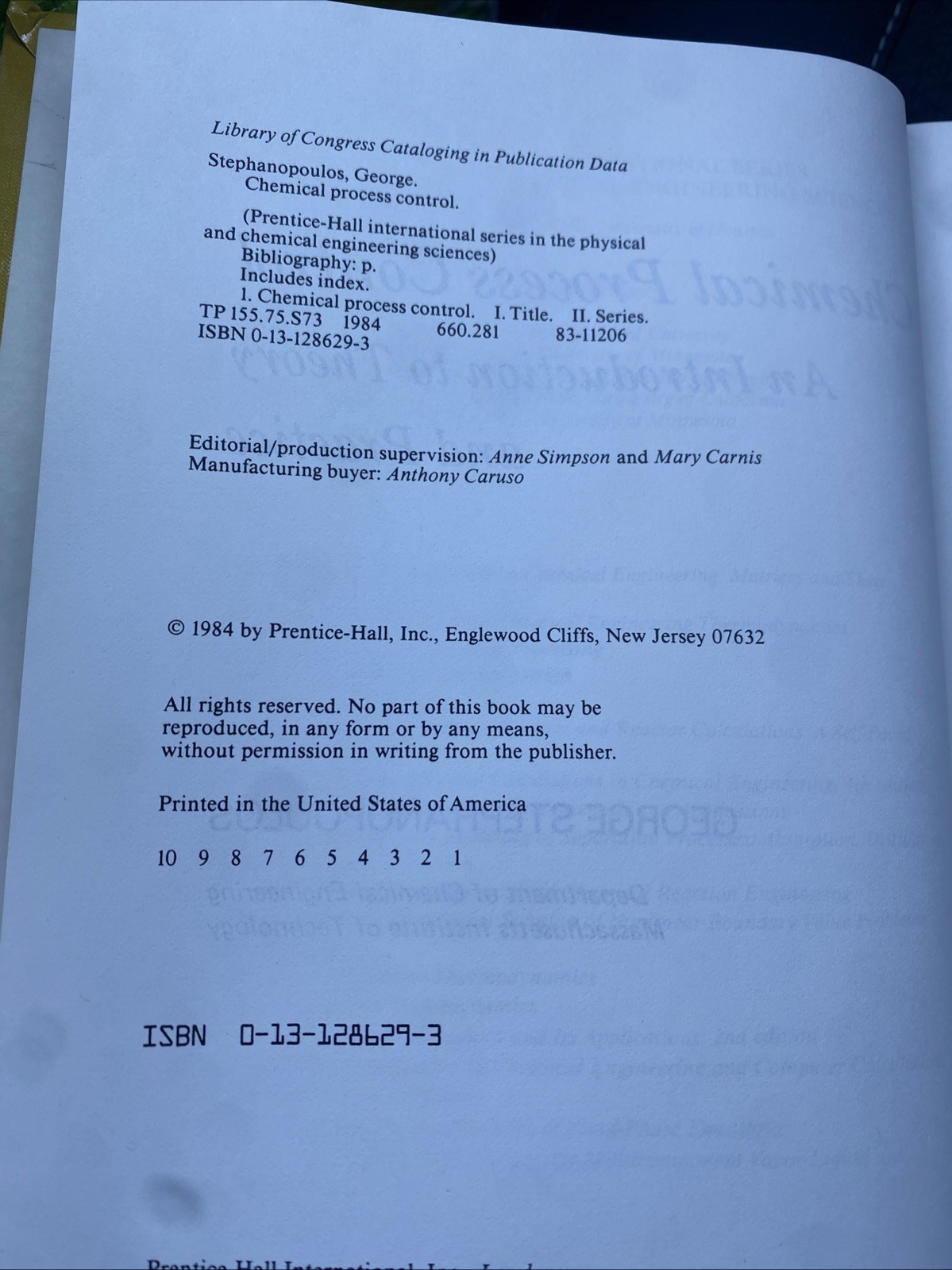 Chemical Process Control: – Paperback, by Stephanopoulos George –